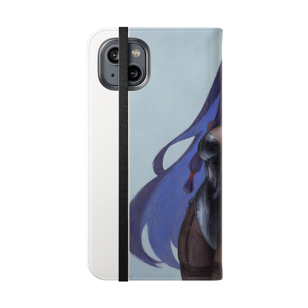 Anime Bunny Girl Flip Case - Purple Long-Haired Character Phone Wallet