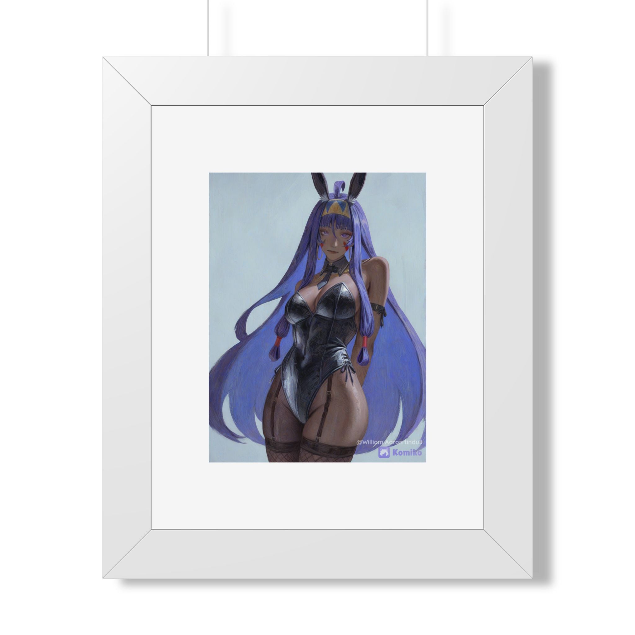 Framed Poster — Purple Bunny Girl Art Print (Vertical)