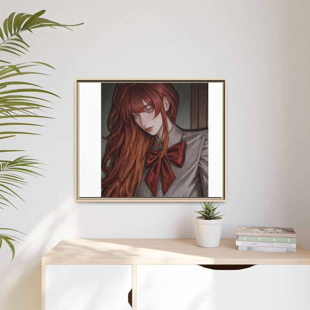 Framed Matte Canvas Print — Moody Red-Headed Anime Girl Art