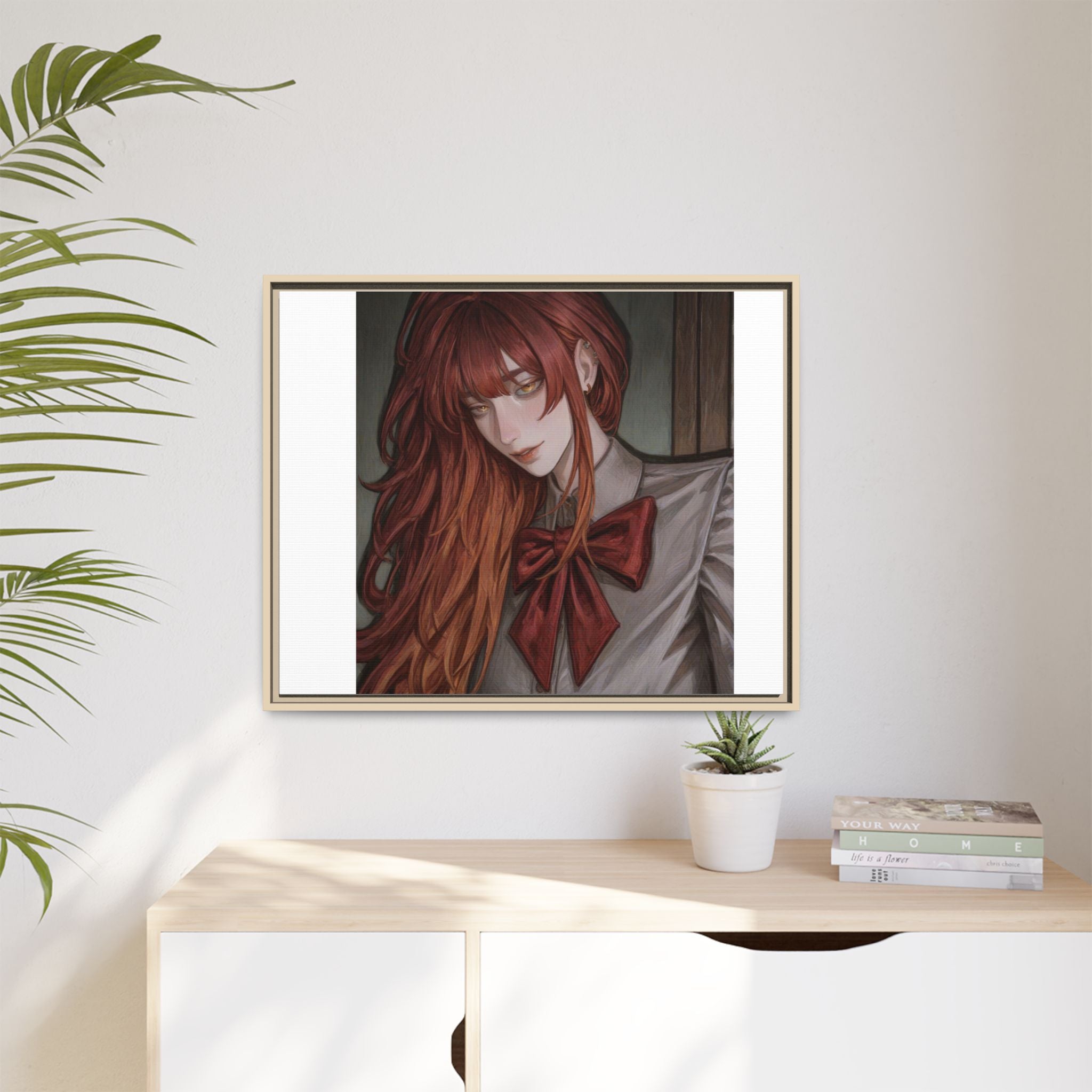 Framed Matte Canvas Print — Moody Red-Headed Anime Girl Art