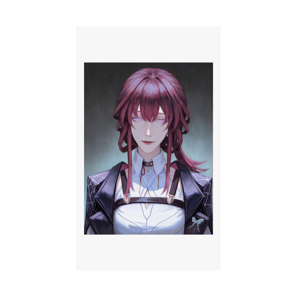 Anime Portrait Poster — Moody Red‑Haired Character Matte Vertical Art Print