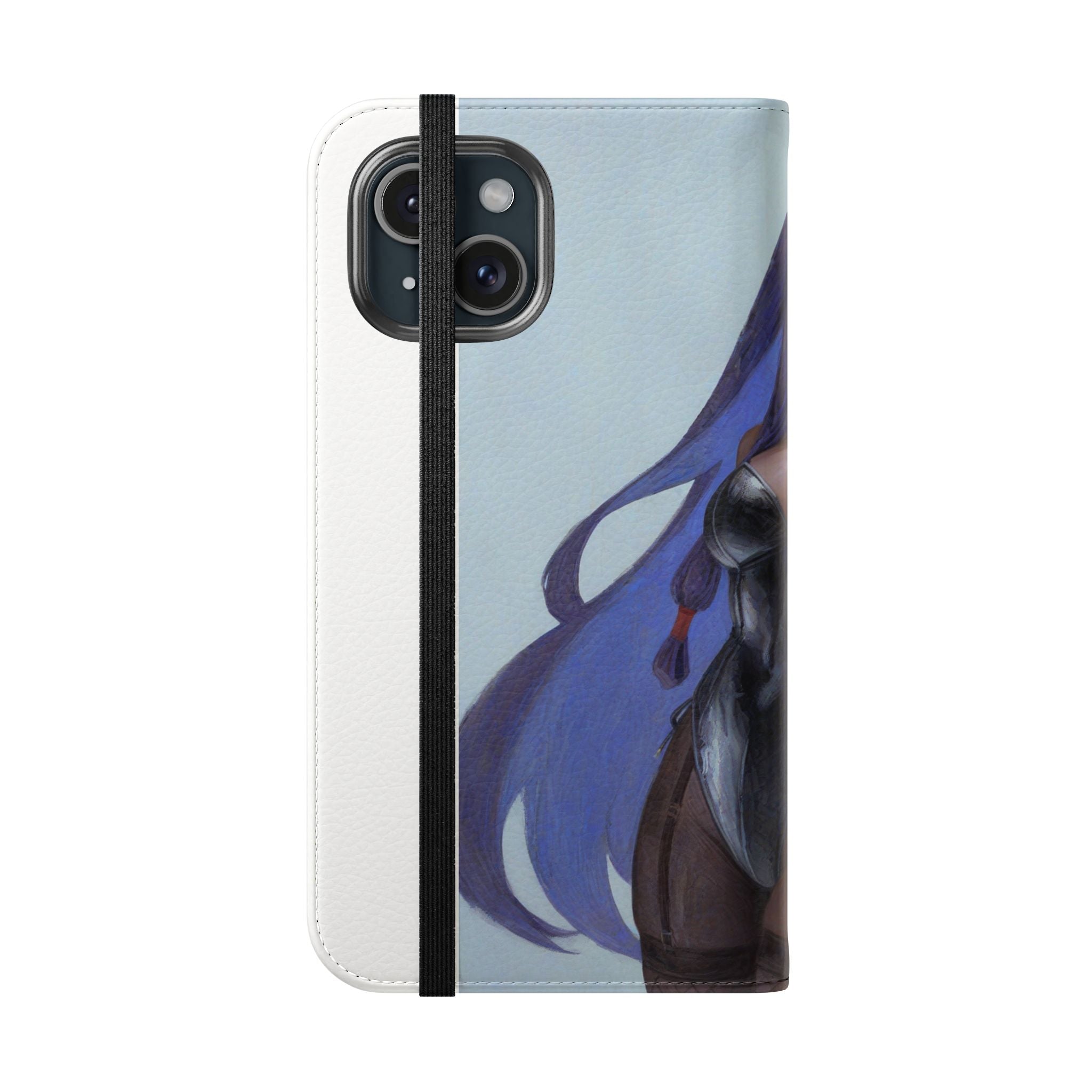 Anime Bunny Girl Flip Case - Purple Long-Haired Character Phone Wallet