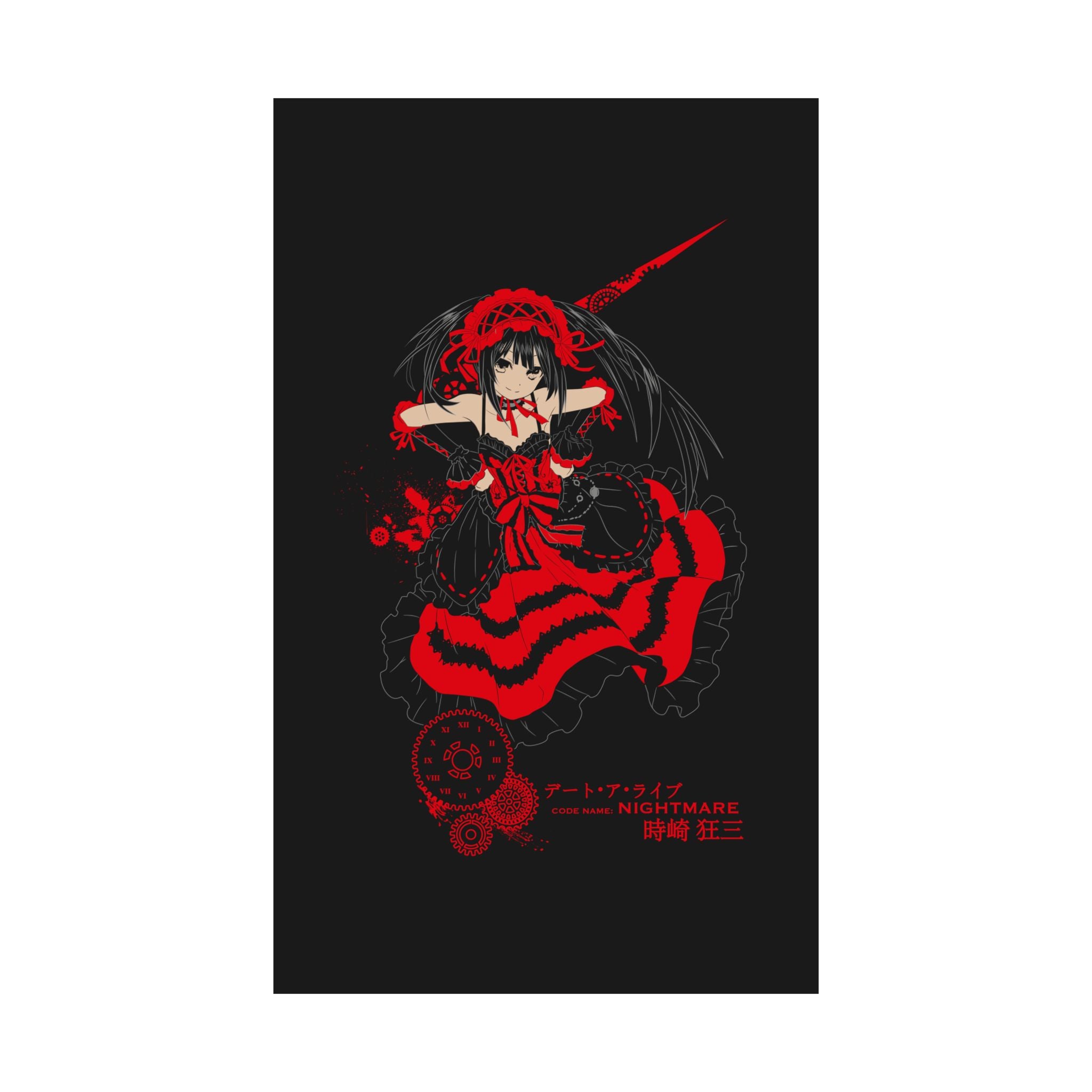 Anime Gothic Poster — Red & Black Kurumi Nightcore Matte Vertical Print
