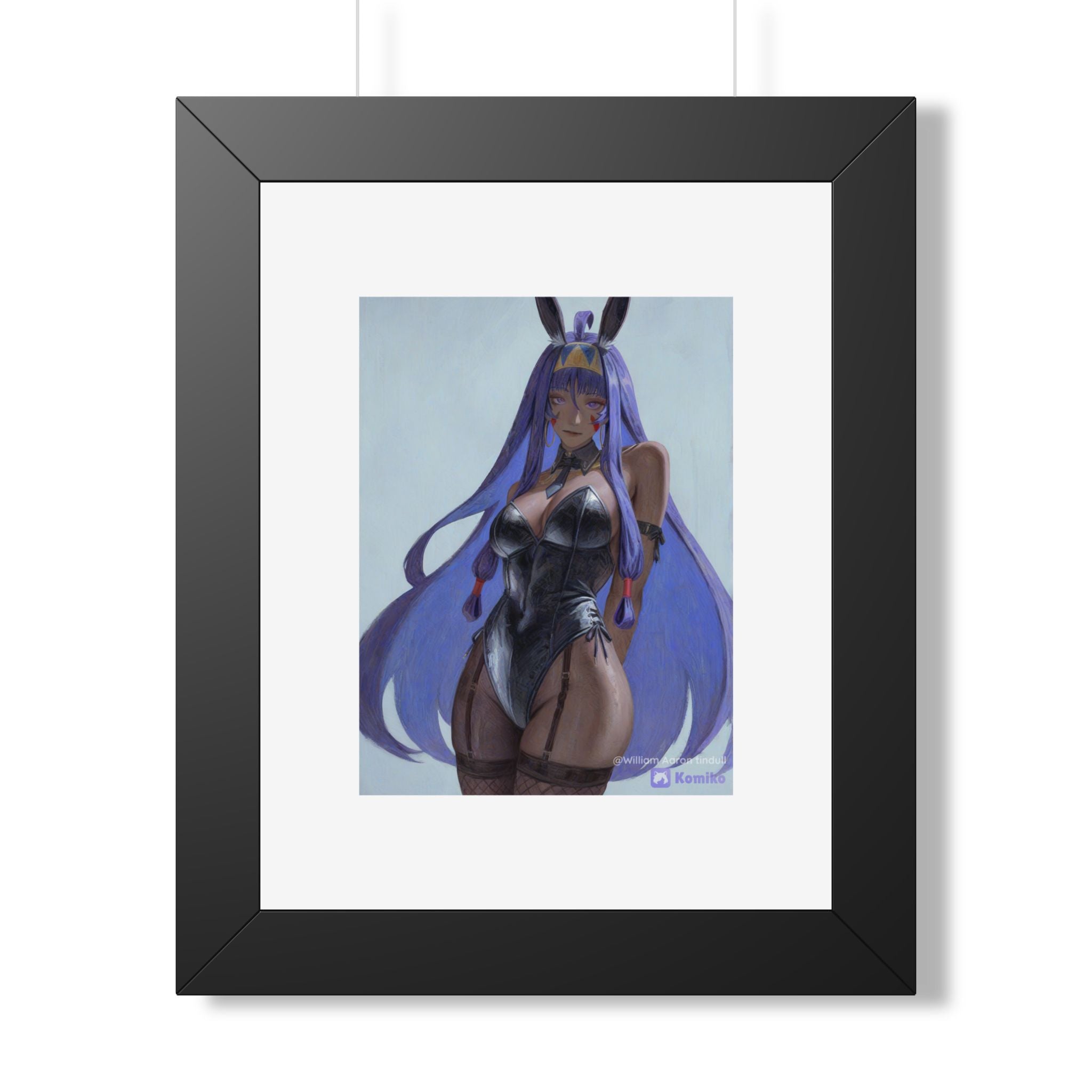 Framed Poster — Purple Bunny Girl Art Print (Vertical)