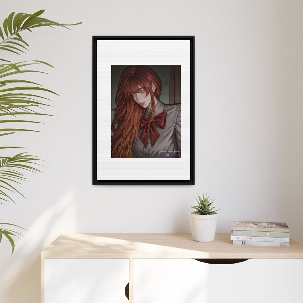 Framed Matte Canvas Print — Moody Red-Headed Anime Girl Art