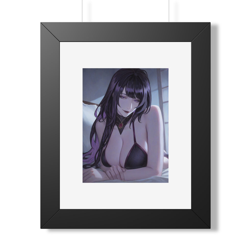 Anime Art Poster — Sultry Dark-Haired Girl Framed Vertical Print