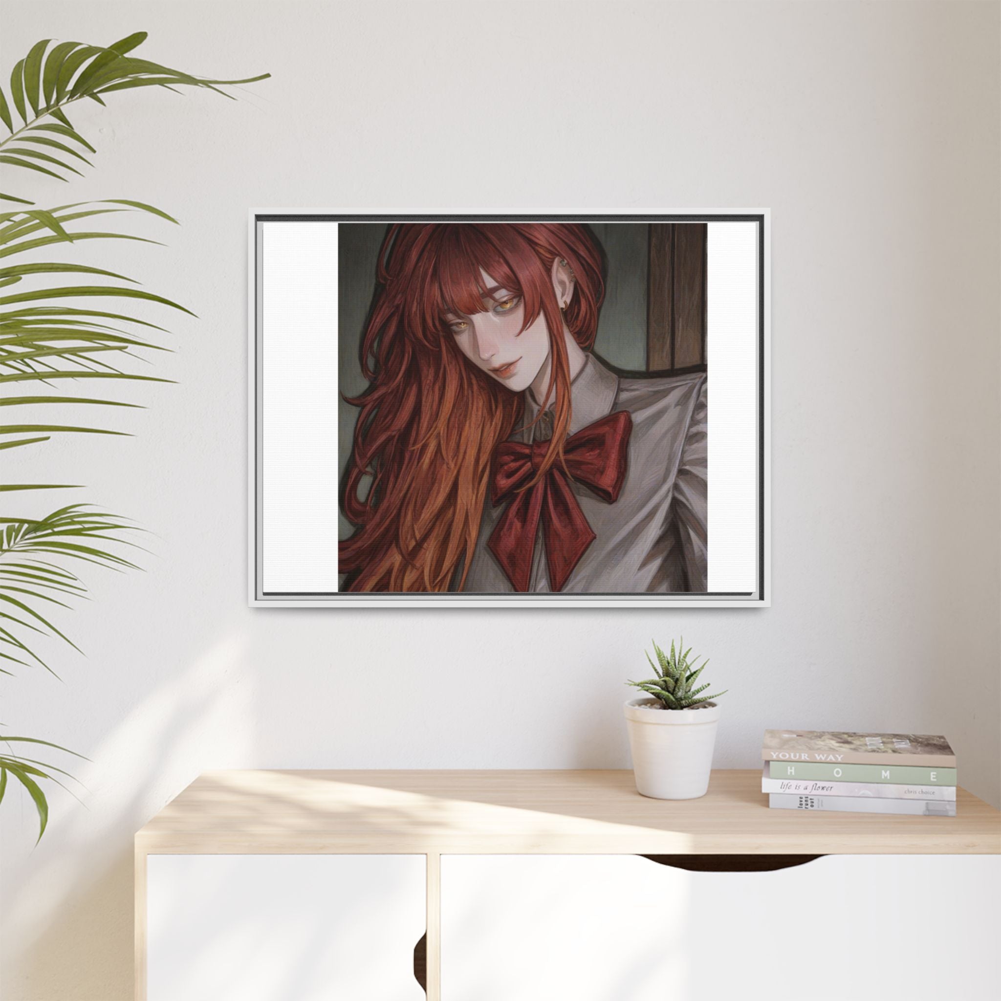 Framed Matte Canvas Print — Moody Red-Headed Anime Girl Art