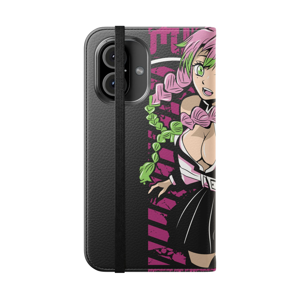 Anime Girl Flip Phone Case — Pink Demon Slayer Style Wallet Cover