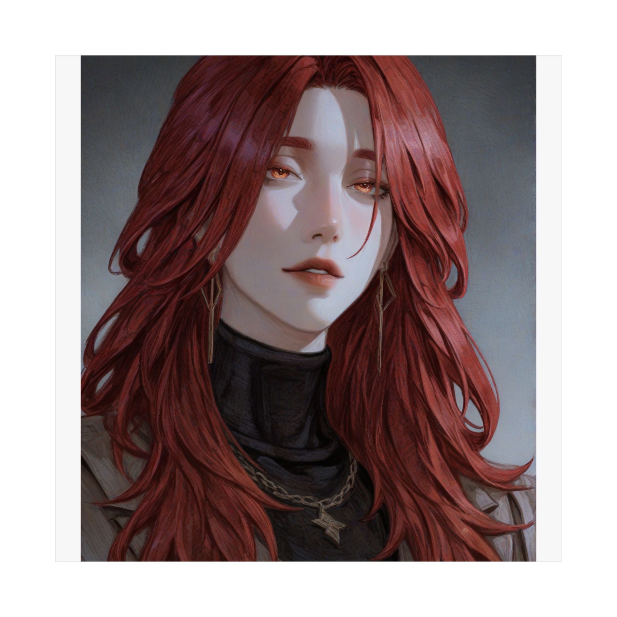 Red-Haired Muse Matte Vertical Poster — Moody Portrait Art Print