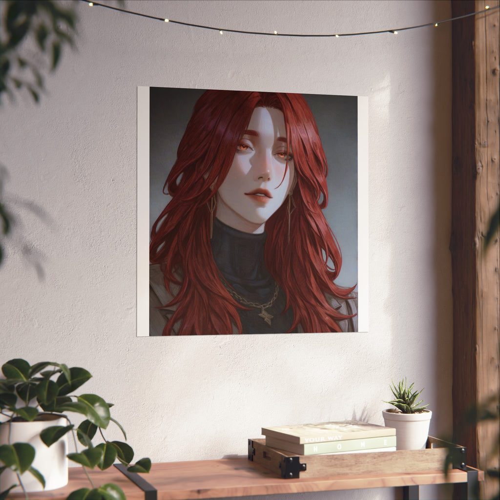 Fine Art Poster — Red-Haired Gothic Portrait, Moody Decorative Wall Art