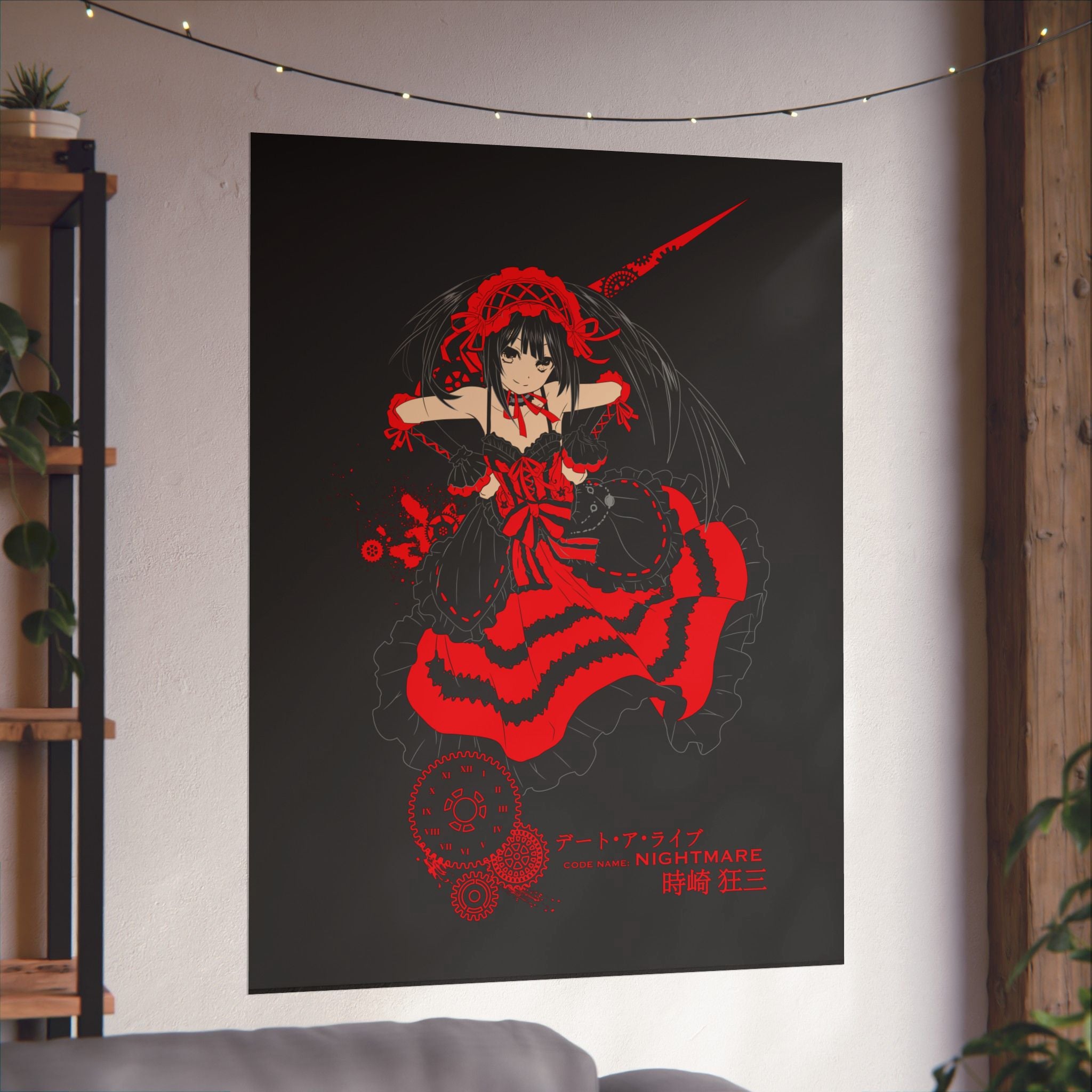Anime Gothic Poster — Red & Black Kurumi Nightcore Matte Vertical Print
