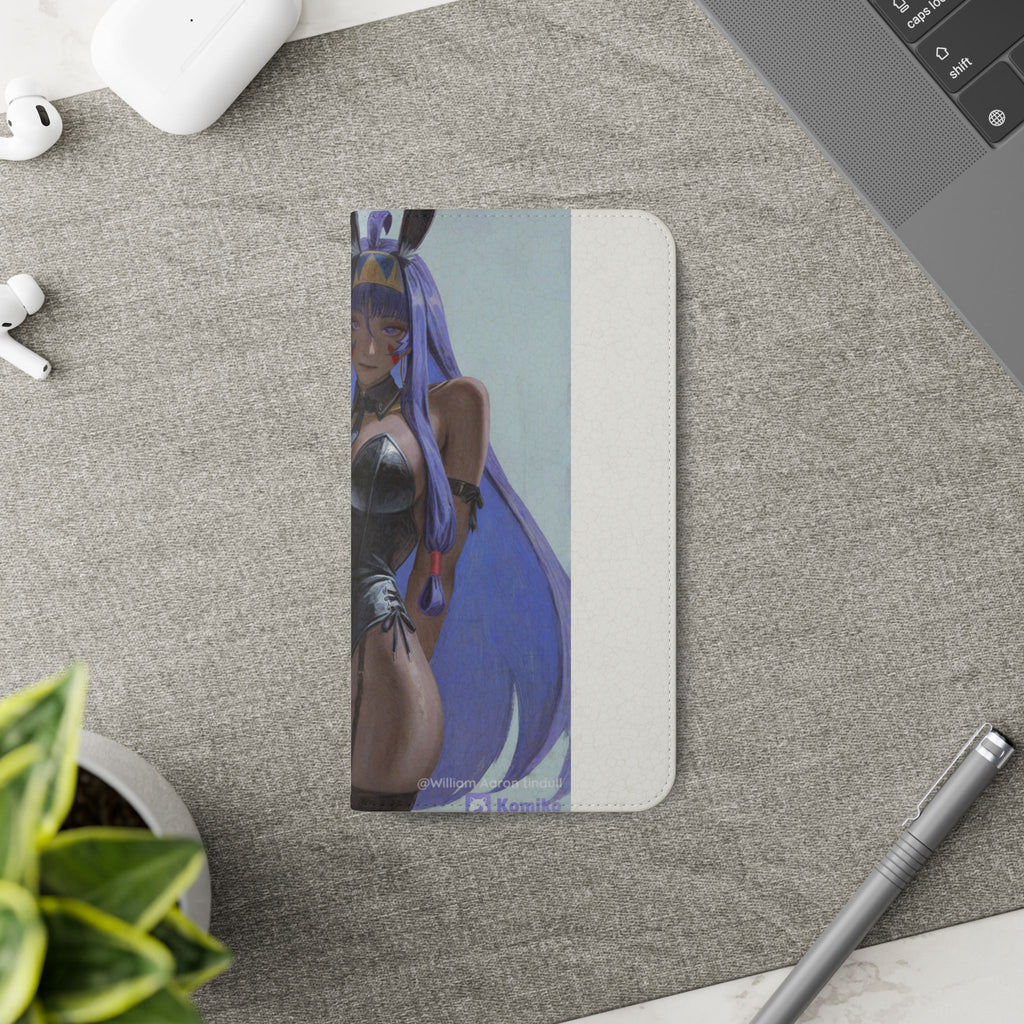 Anime Bunny Girl Flip Case - Purple Long-Haired Character Phone Wallet