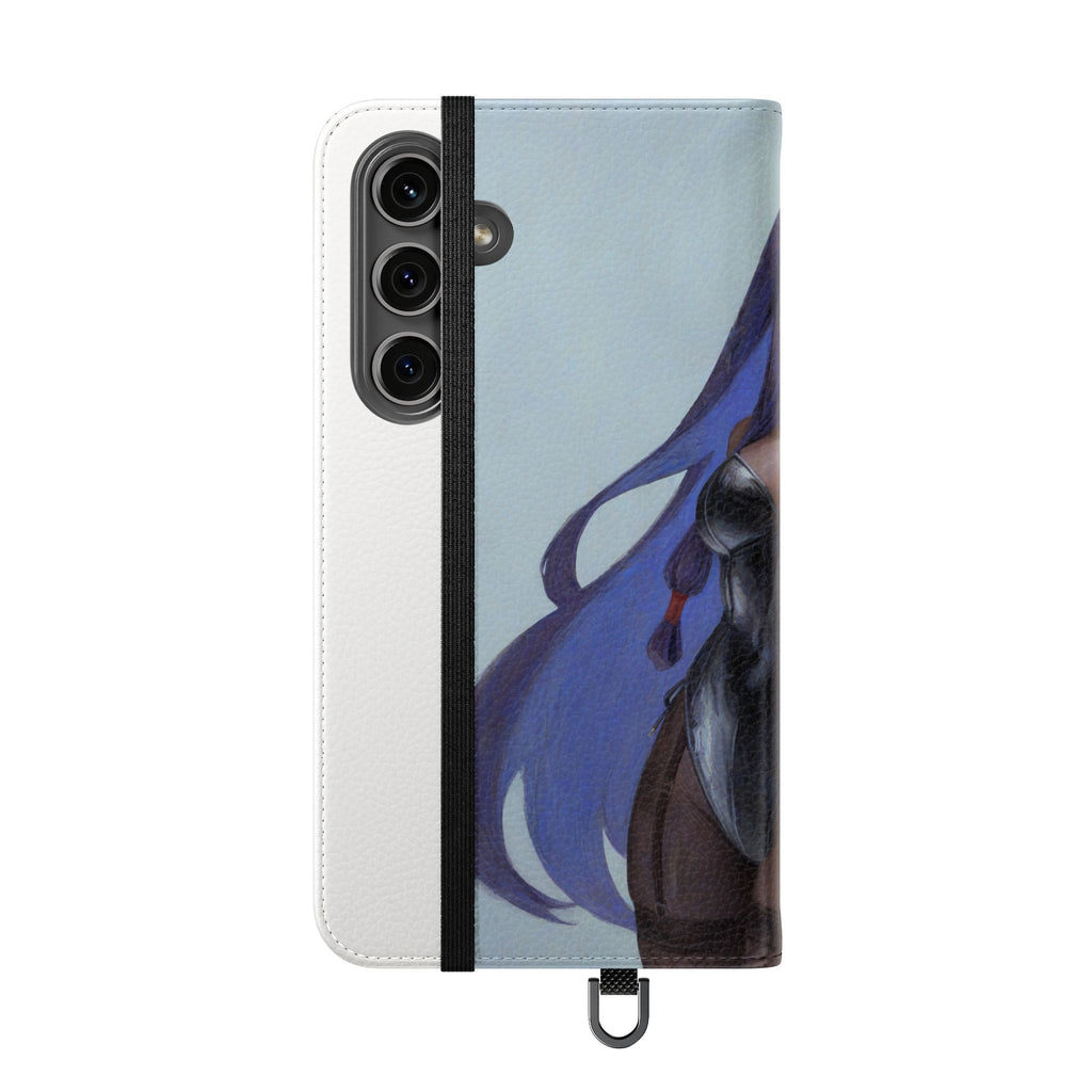 Anime Bunny Girl Flip Case - Purple Long-Haired Character Phone Wallet