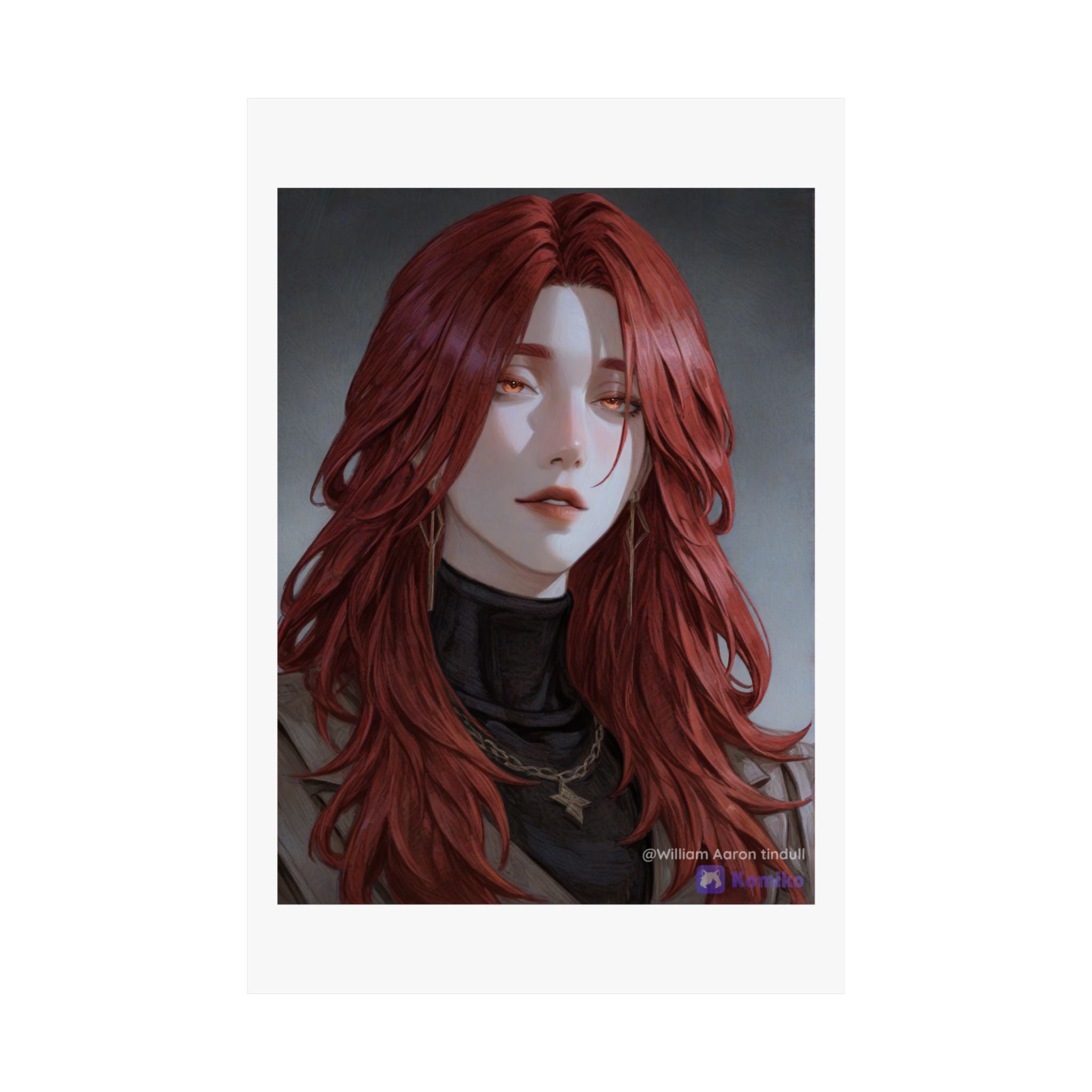 Red-Haired Muse Matte Vertical Poster — Moody Portrait Art Print