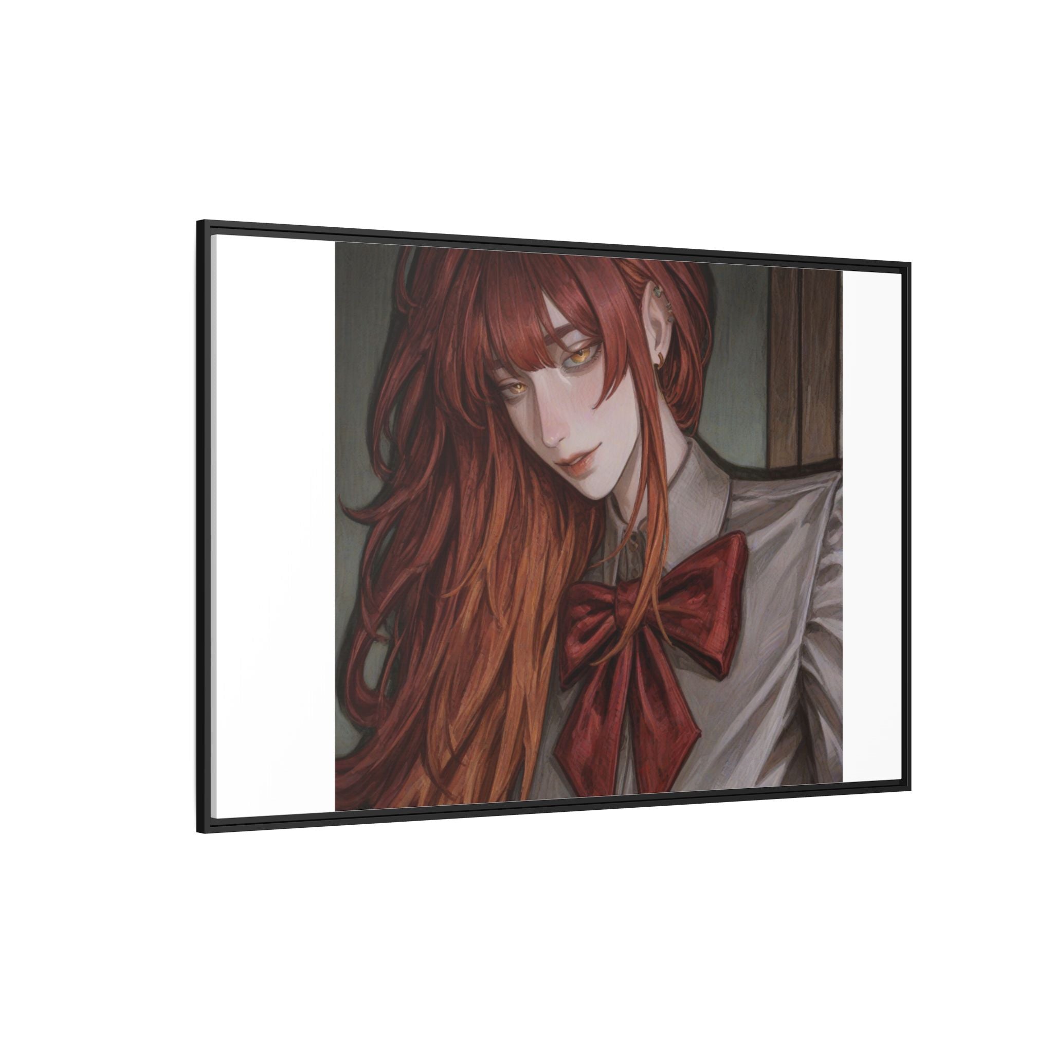 Framed Matte Canvas Print — Moody Red-Headed Anime Girl Art