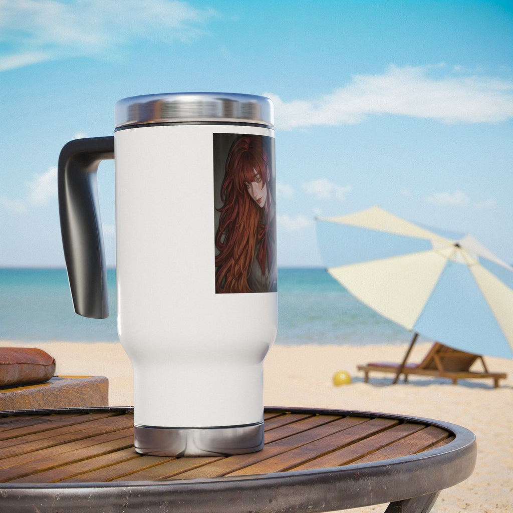 Redheaded Anime Girl Travel Mug — 14oz Stainless Steel Tumbler with Handle
