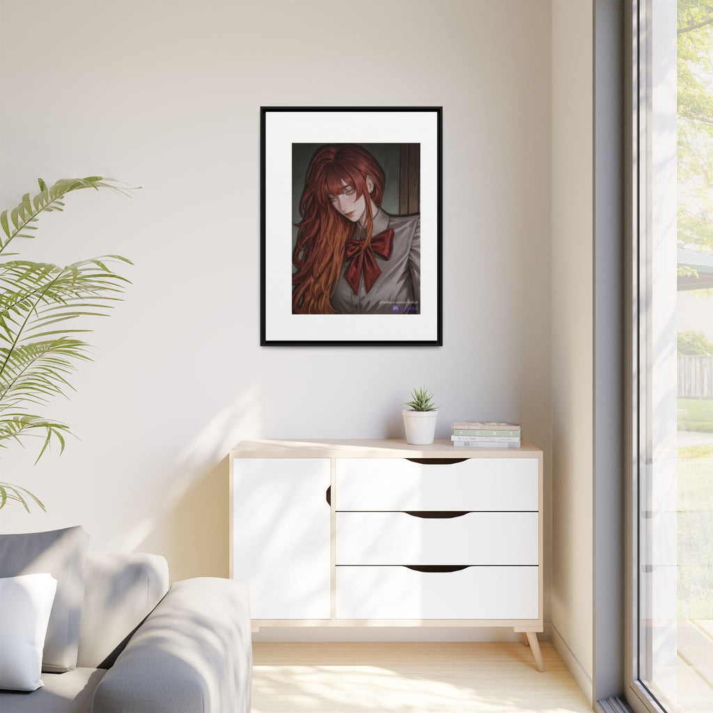 Framed Matte Canvas Print — Moody Red-Headed Anime Girl Art