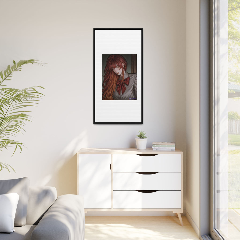 Framed Matte Canvas Print — Moody Red-Headed Anime Girl Art