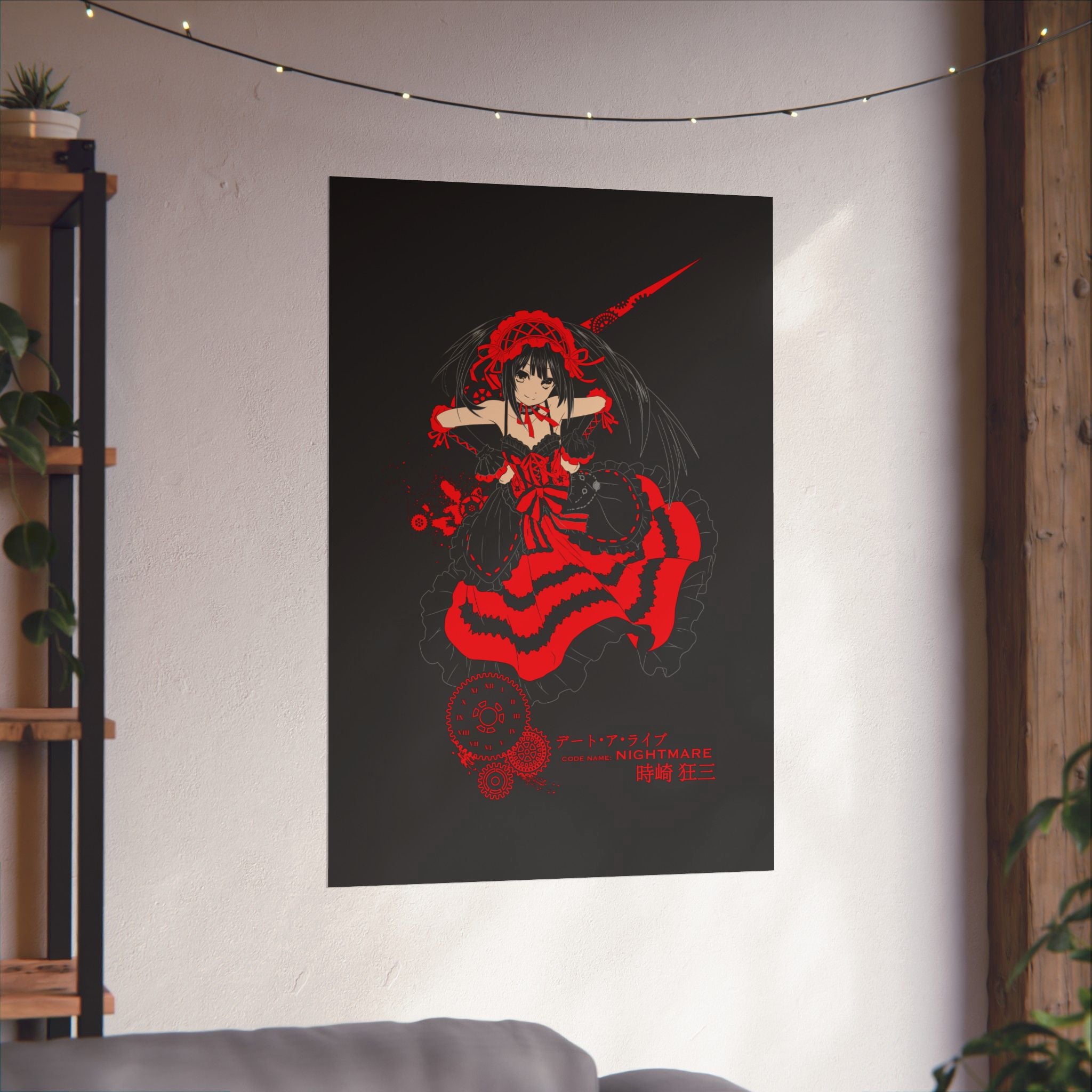 Anime Gothic Poster — Red & Black Kurumi Nightcore Matte Vertical Print
