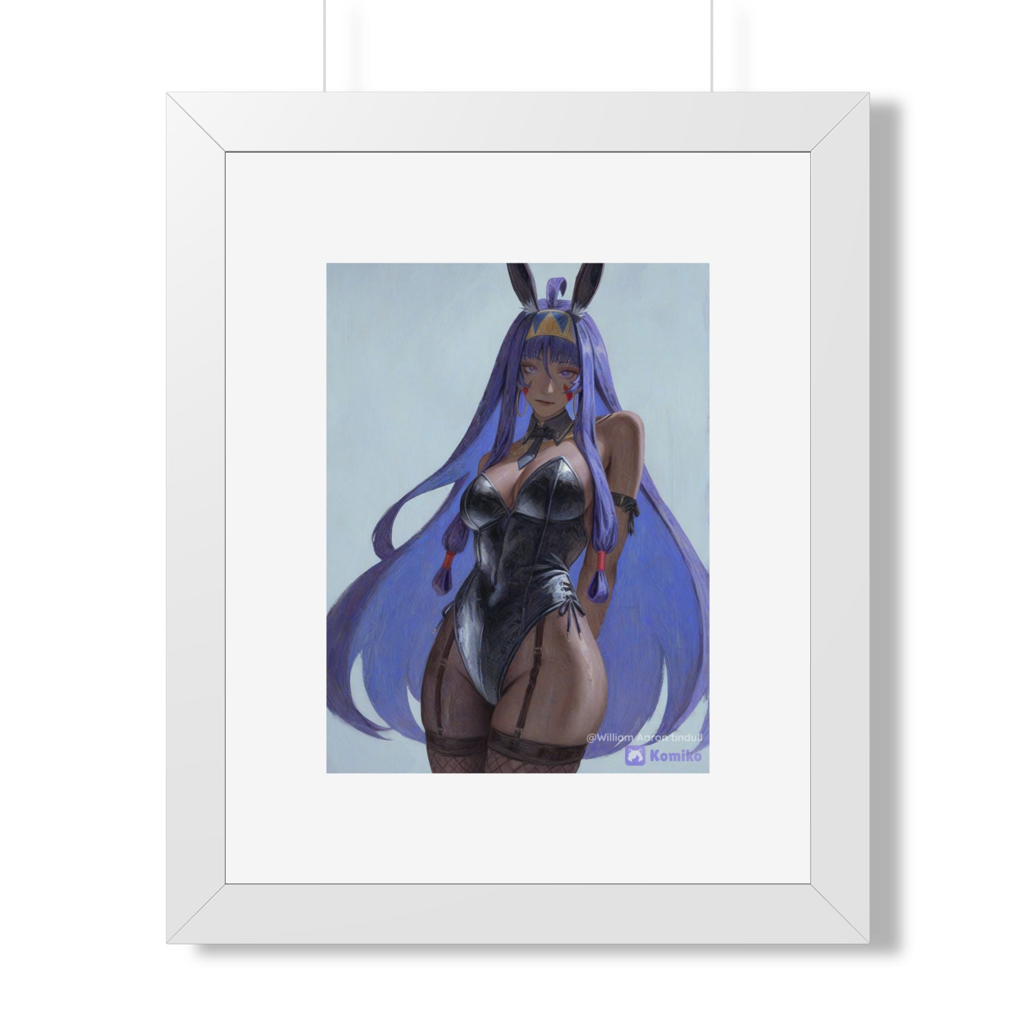 Framed Poster — Purple Bunny Girl Art Print (Vertical)