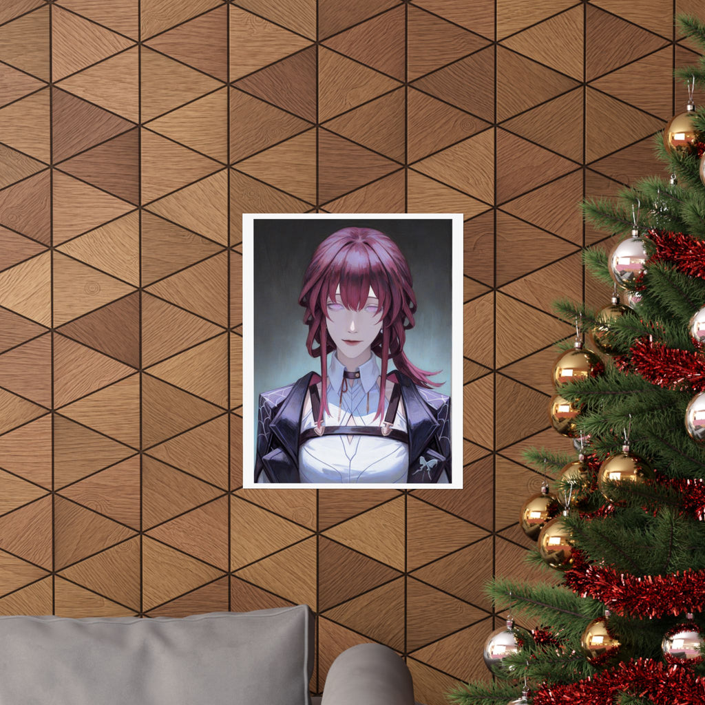 Anime Portrait Poster — Moody Red‑Haired Character Matte Vertical Art Print