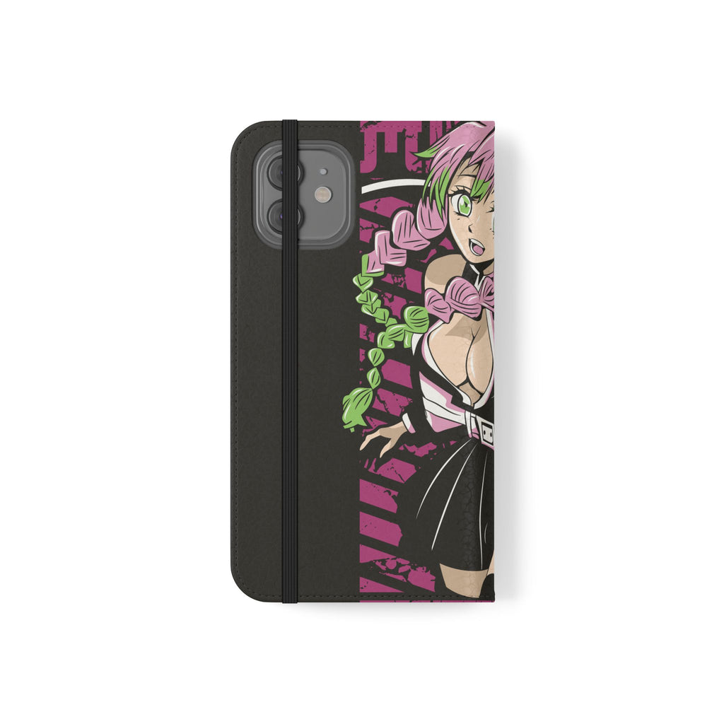 Anime Girl Flip Phone Case — Pink Demon Slayer Style Wallet Cover
