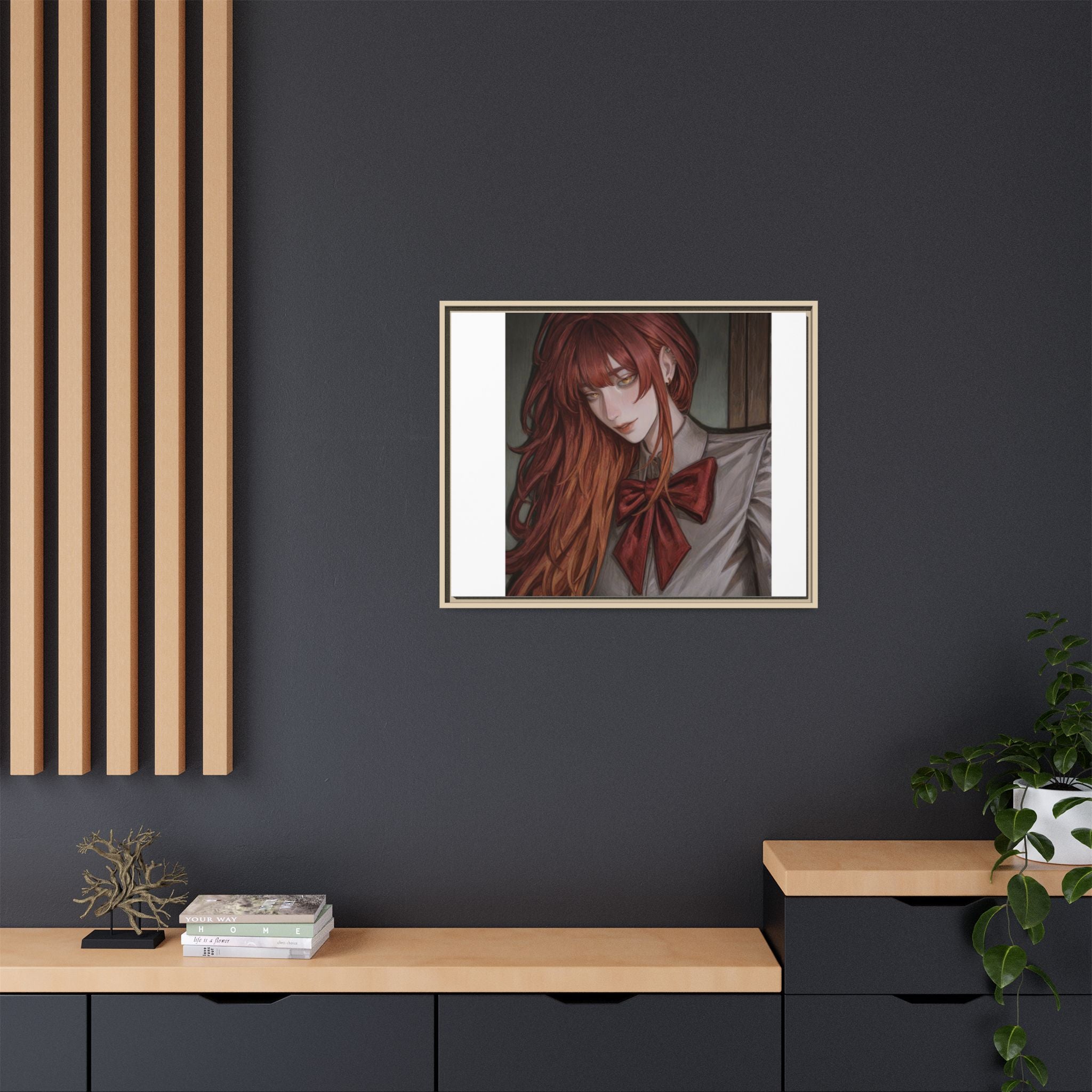 Framed Matte Canvas Print — Moody Red-Headed Anime Girl Art