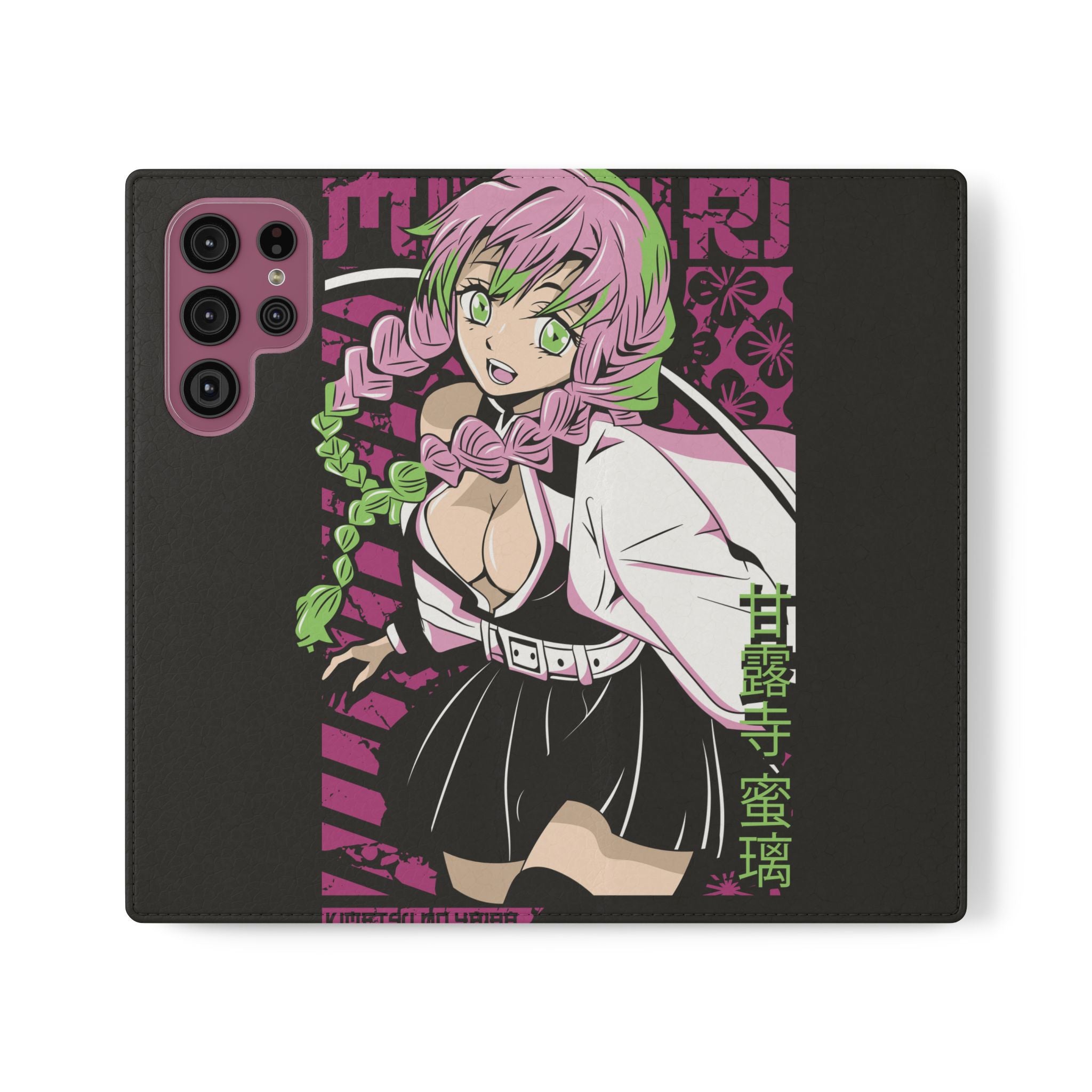 Anime Girl Flip Phone Case — Pink Demon Slayer Style Wallet Cover