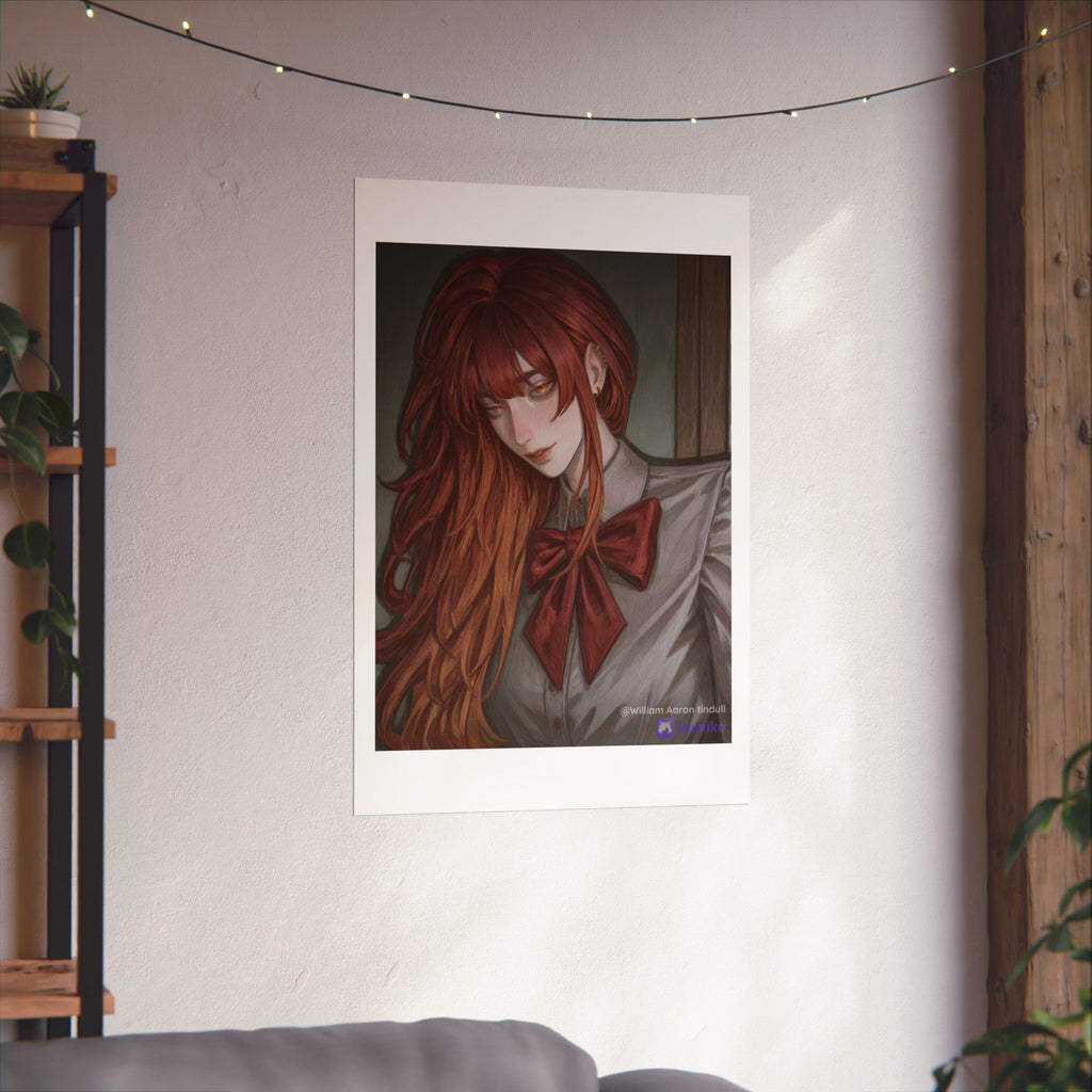 Matte Vertical Poster — Red‑Haired Anime Girl Portrait