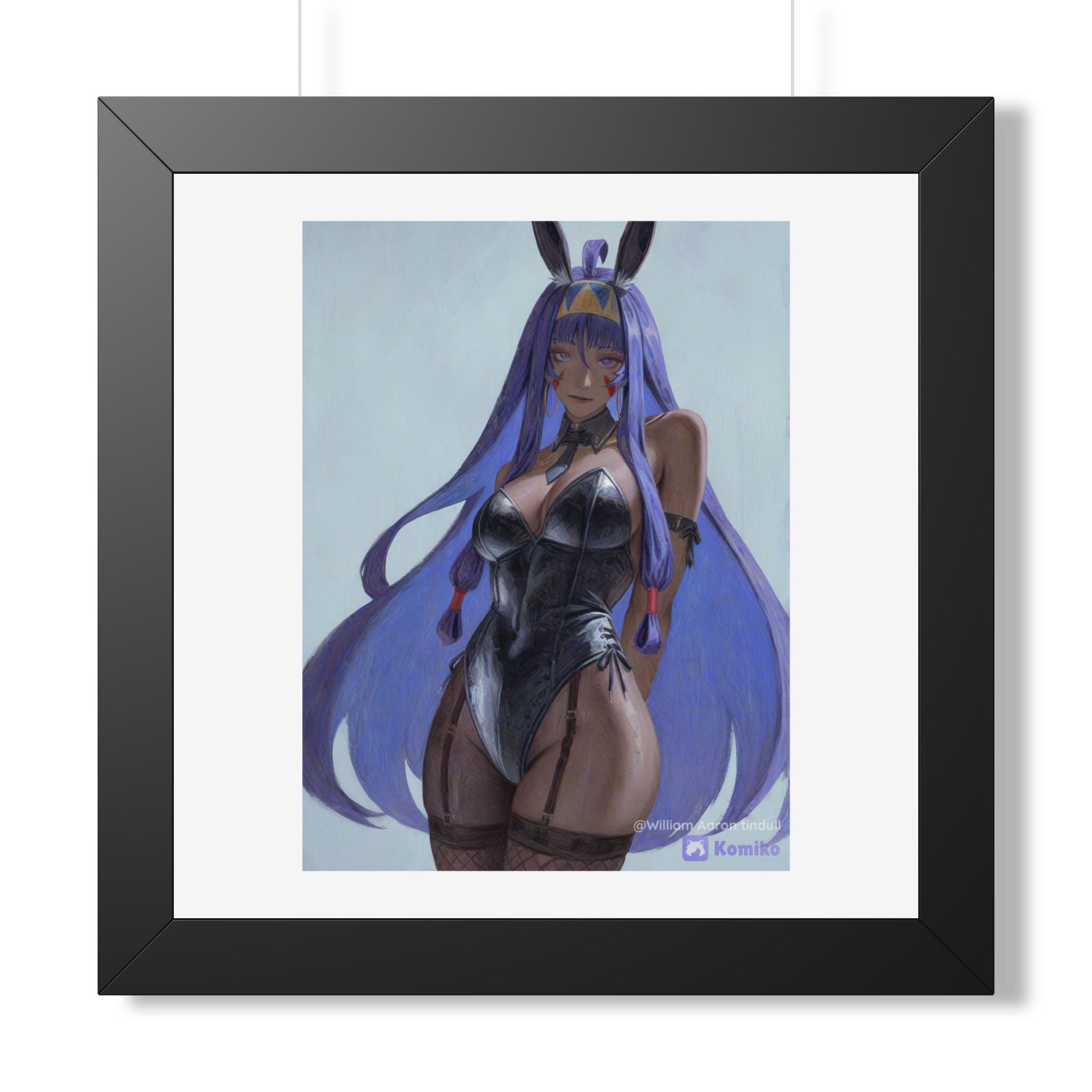 Framed Poster — Purple Bunny Girl Art Print (Vertical)
