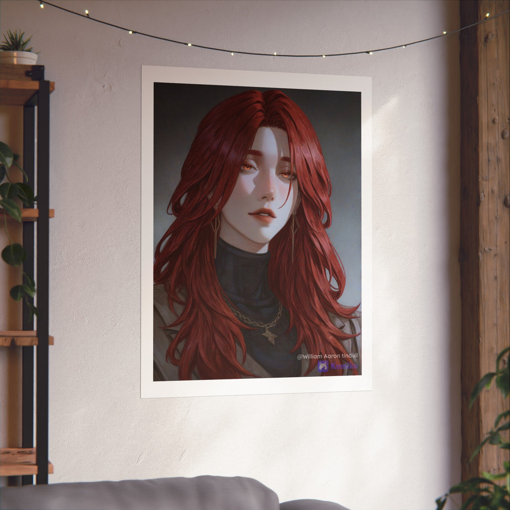 Fine Art Poster — Red-Haired Gothic Portrait, Moody Decorative Wall Art