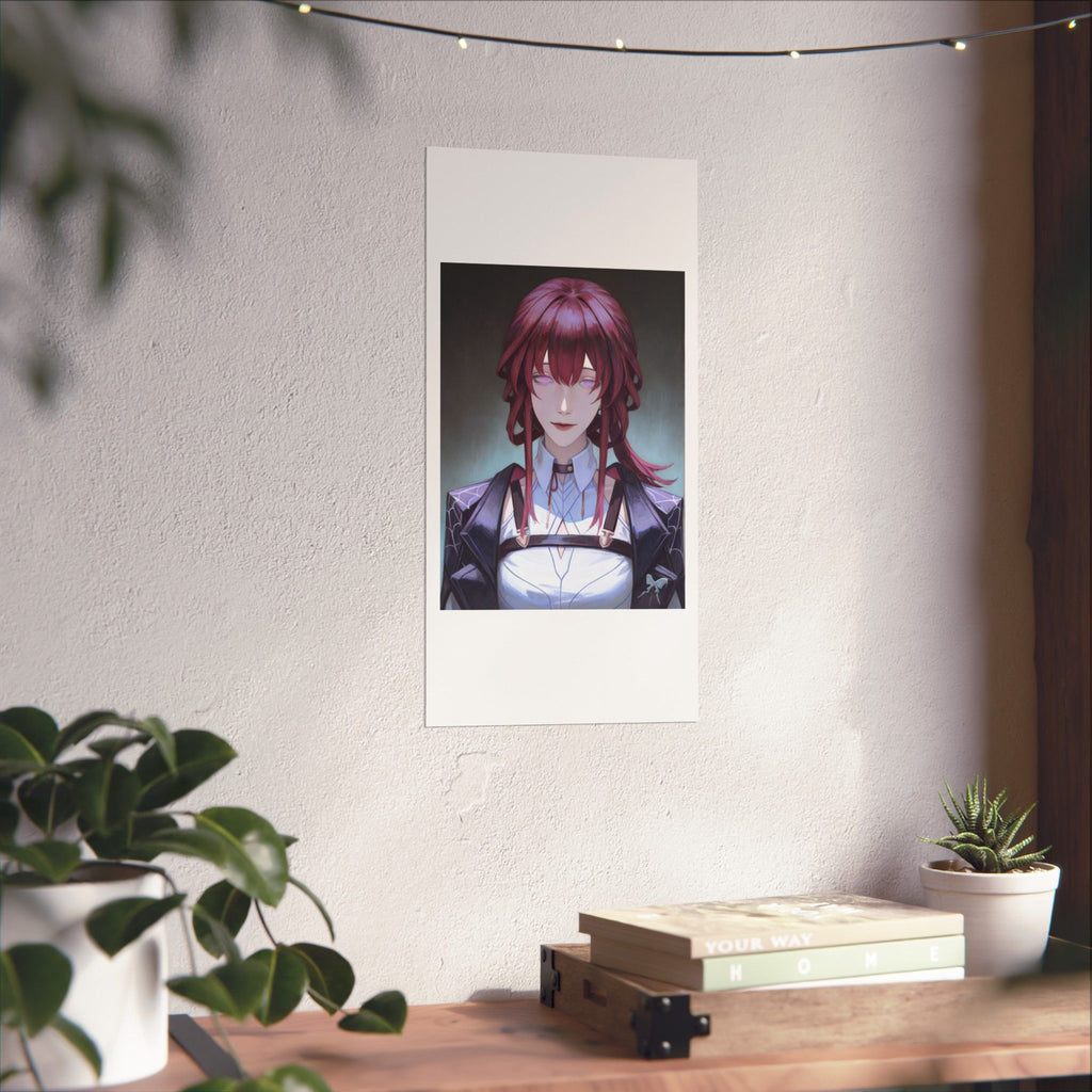 Anime Portrait Poster — Moody Red‑Haired Character Matte Vertical Art Print
