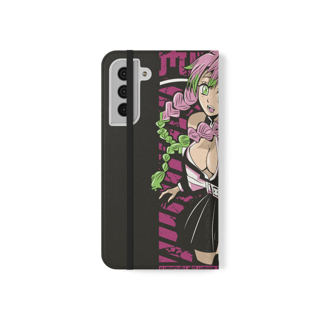 Anime Girl Flip Phone Case — Pink Demon Slayer Style Wallet Cover