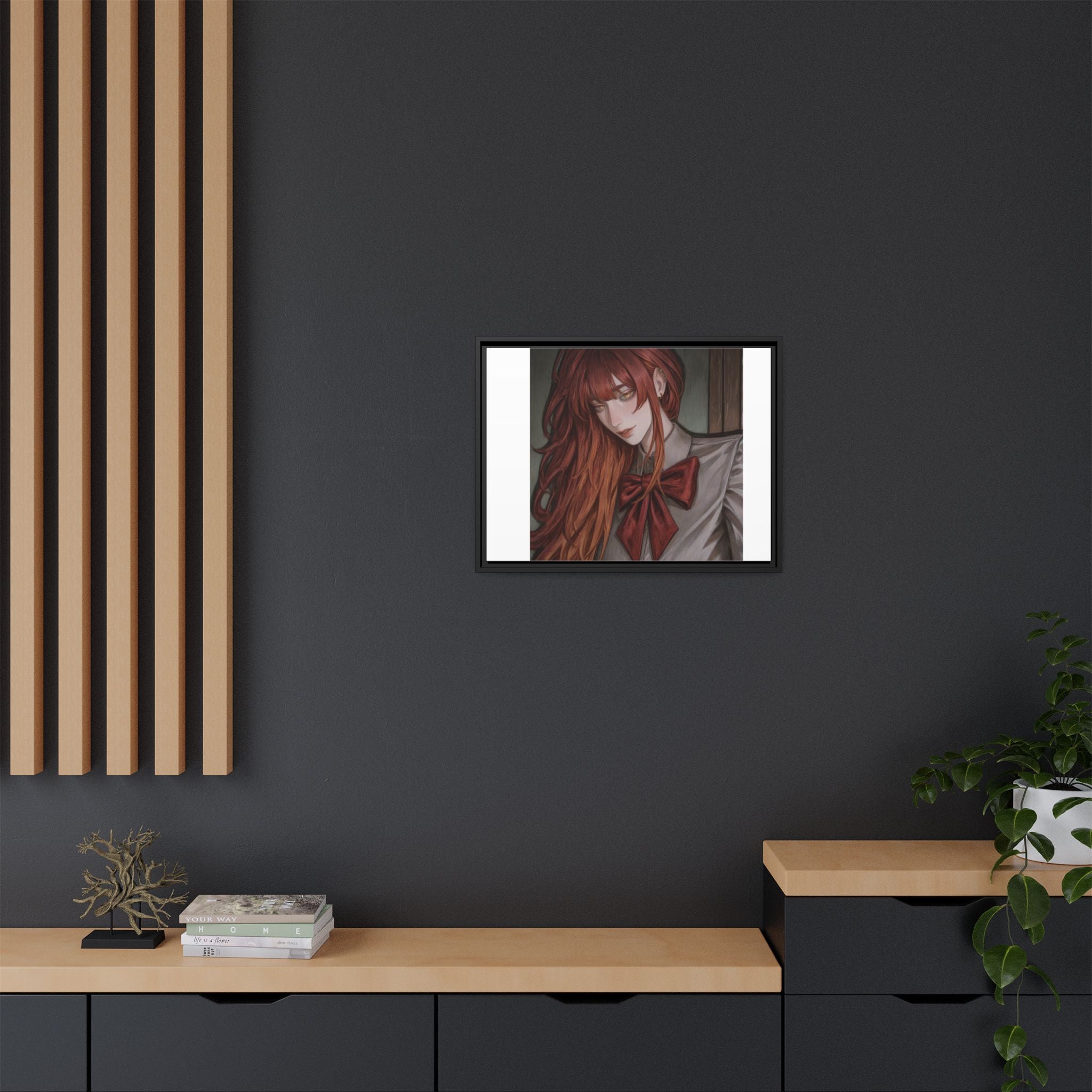 Framed Matte Canvas Print — Moody Red-Headed Anime Girl Art