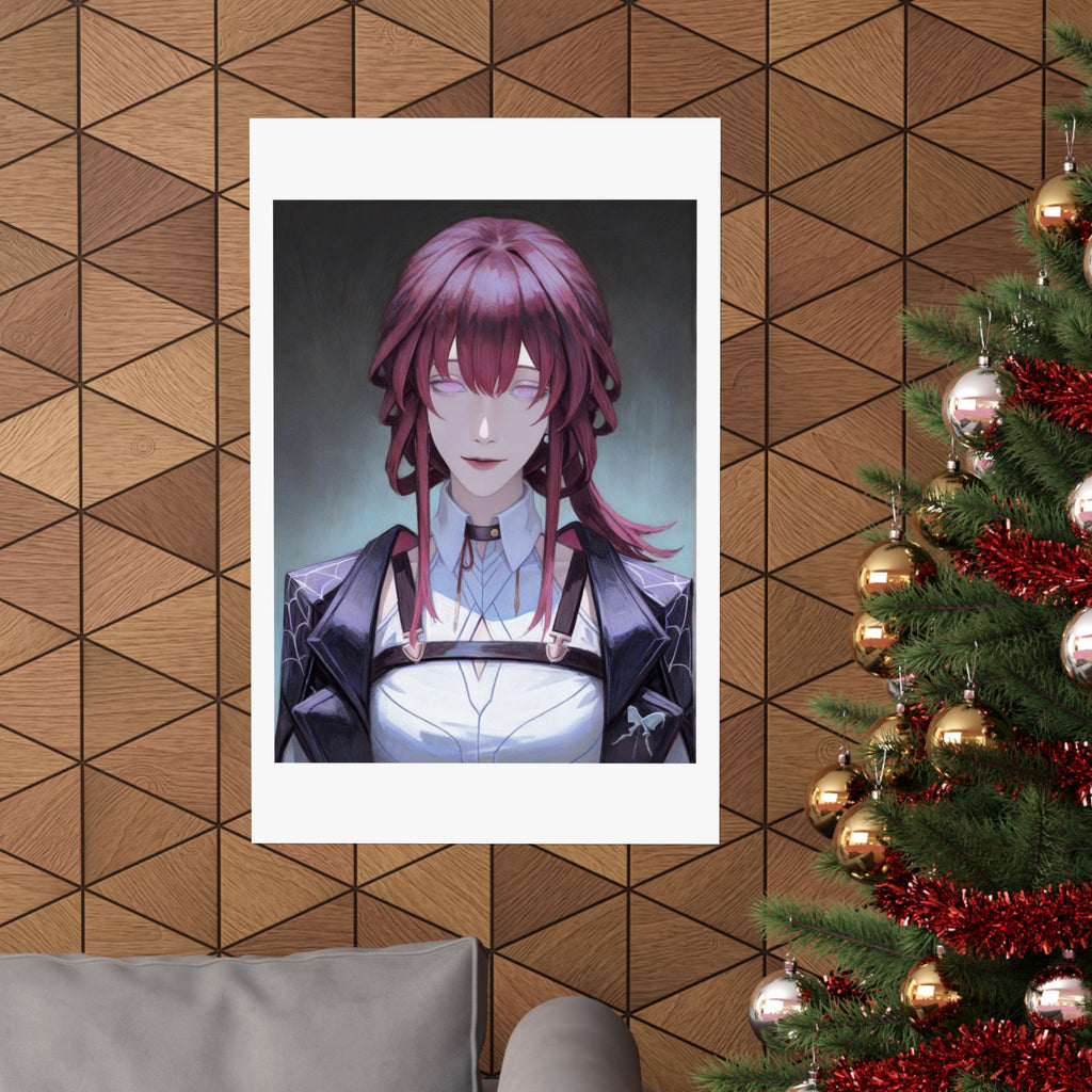 Anime Portrait Poster — Moody Red‑Haired Character Matte Vertical Art Print