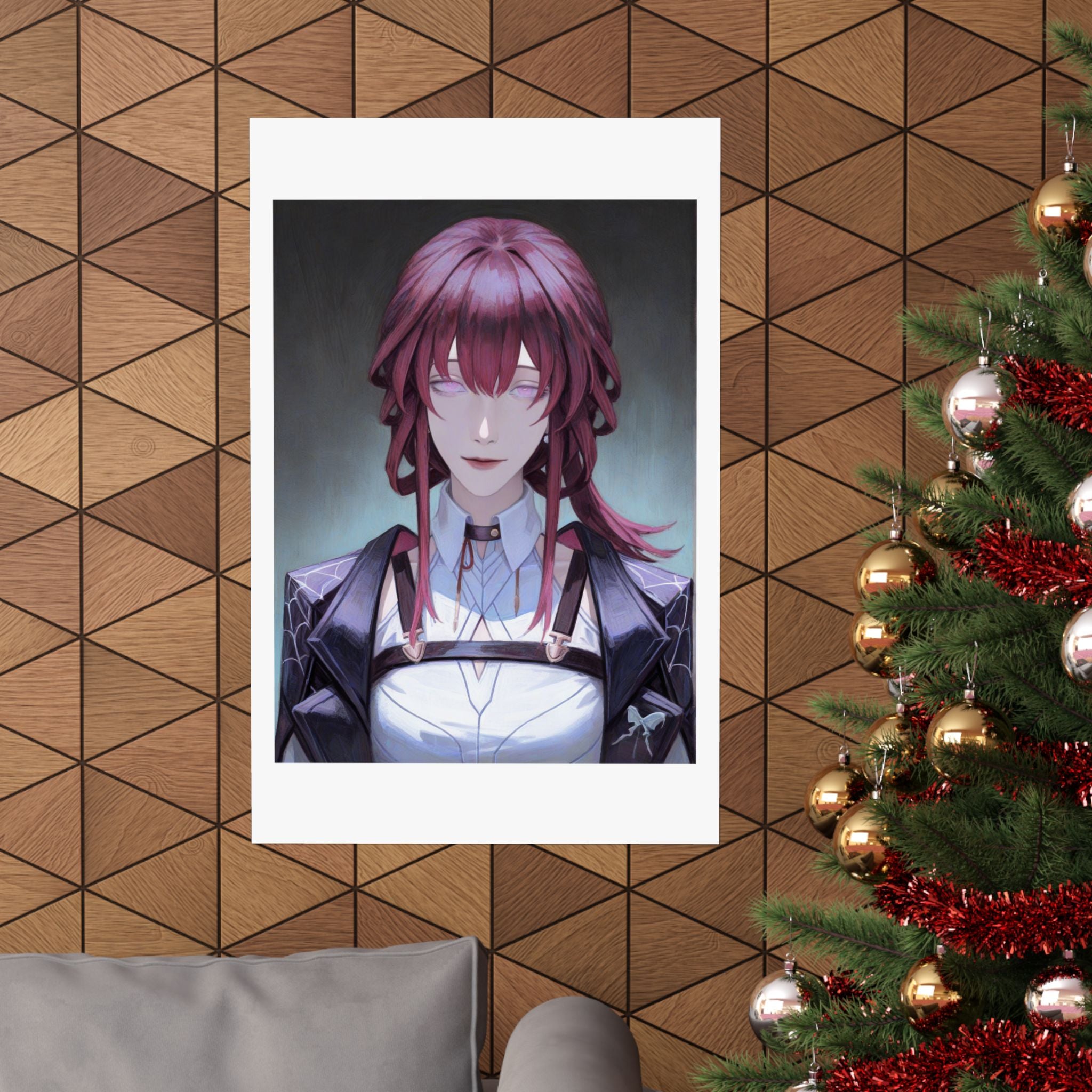 Anime Portrait Poster — Moody Red‑Haired Character Matte Vertical Art Print