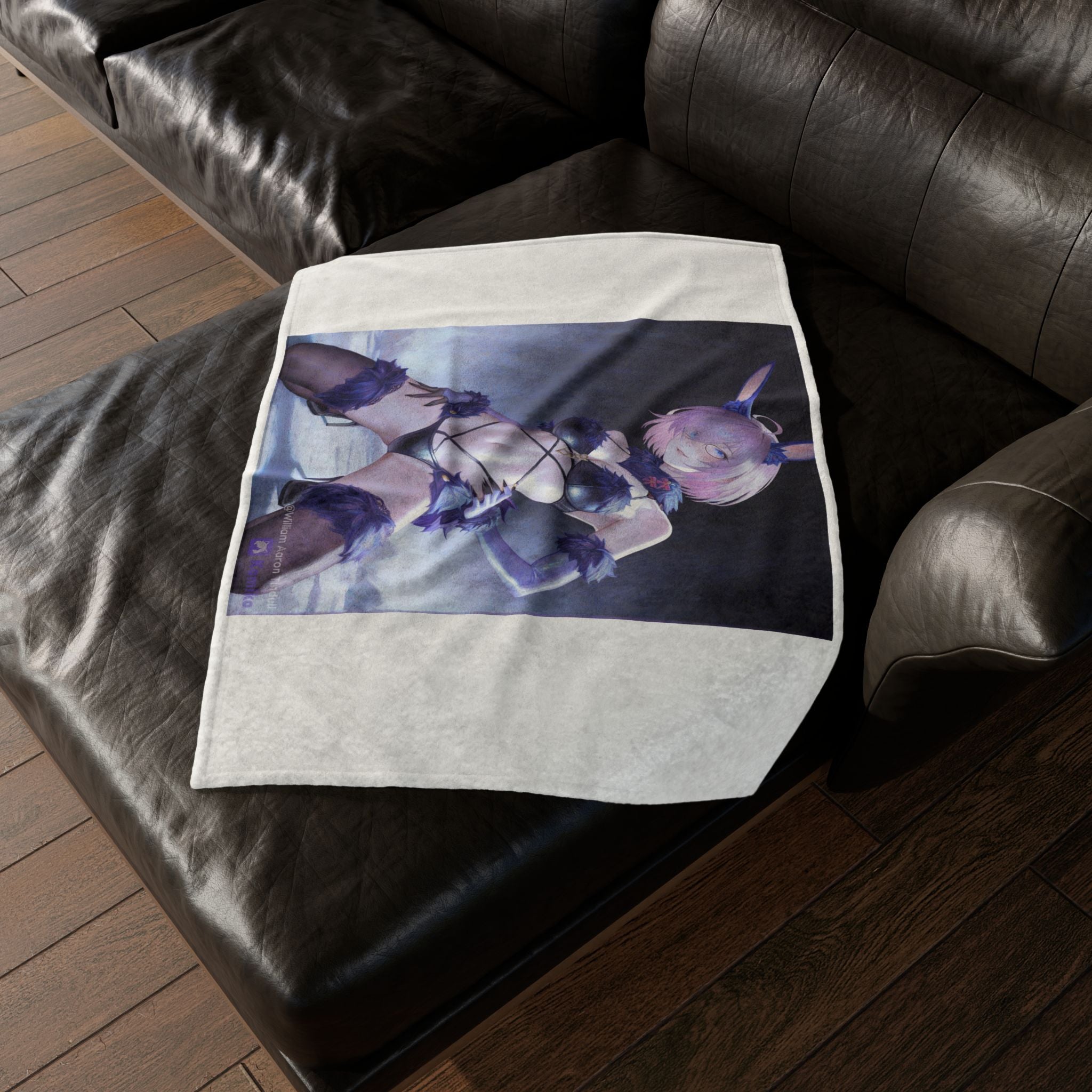 Anime Bunny Girl Plush Blanket — Cute Pastel Ecchi Character Throw