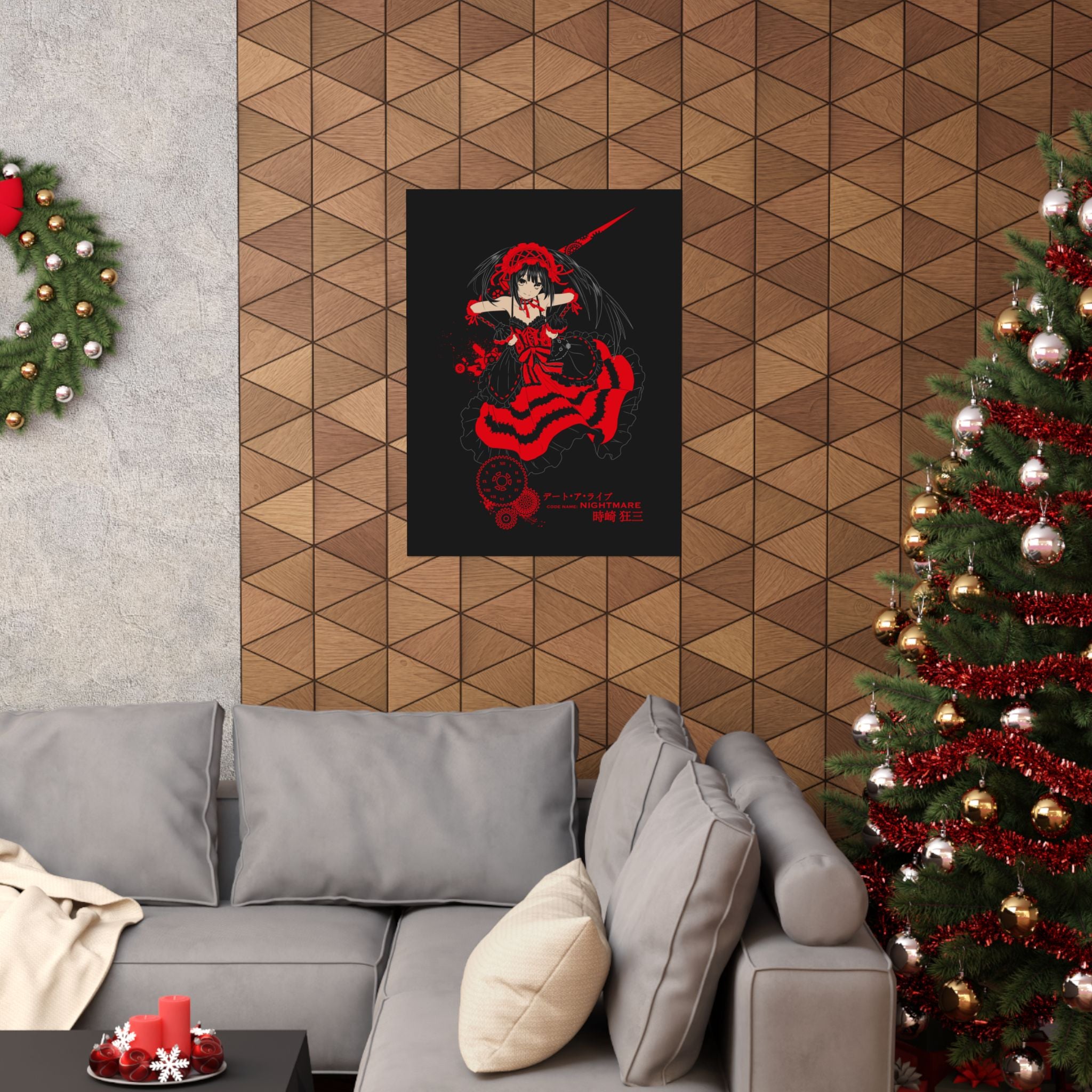 Anime Gothic Poster — Red & Black Kurumi Nightcore Matte Vertical Print