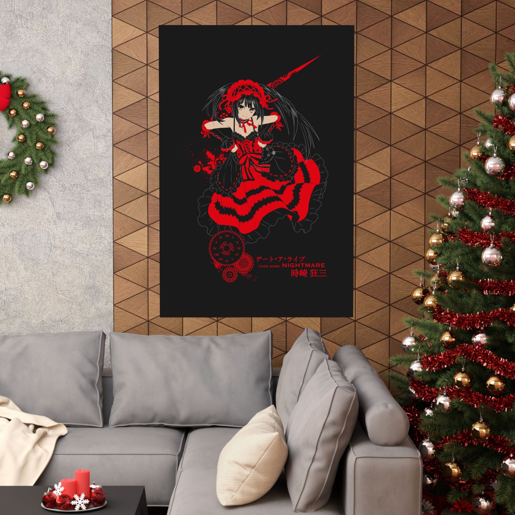 Anime Gothic Poster — Red & Black Kurumi Nightcore Matte Vertical Print