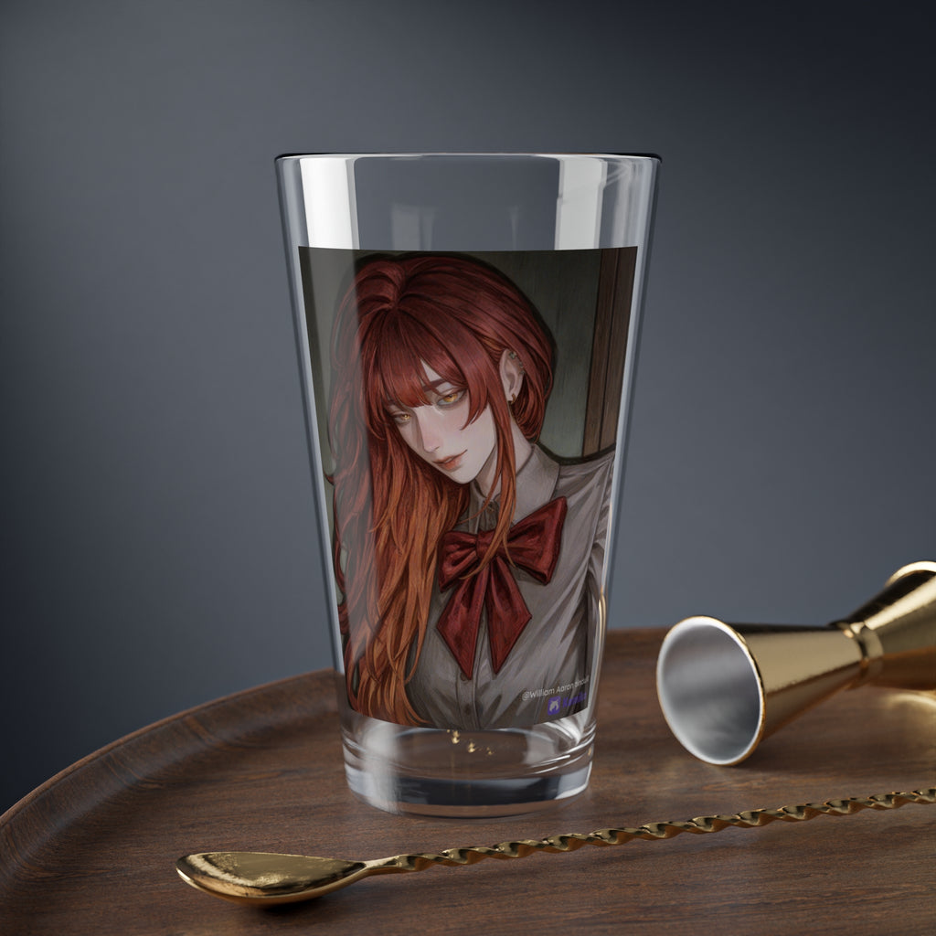 16oz Mixing Glass with Gothic Redhead Anime Girl Design
