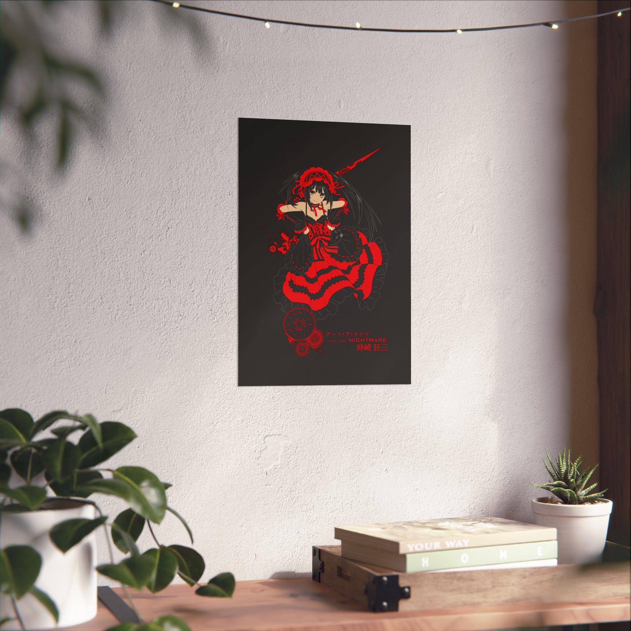 Anime Gothic Poster — Red & Black Kurumi Nightcore Matte Vertical Print