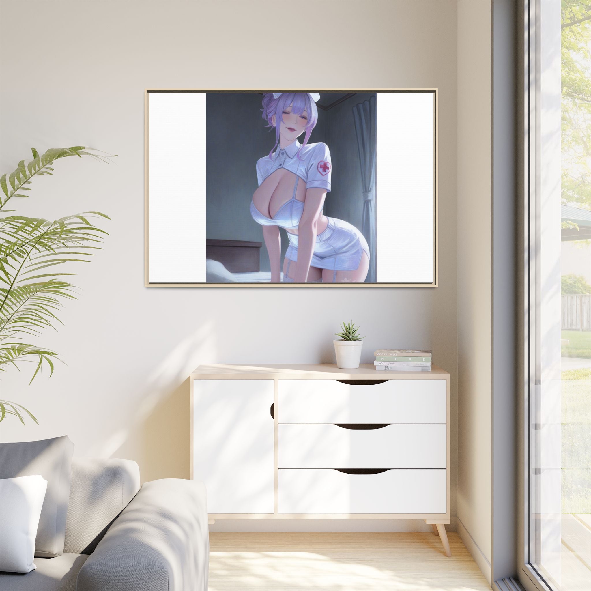 Sexy Anime Nurse Matte Canvas Print (Framed)