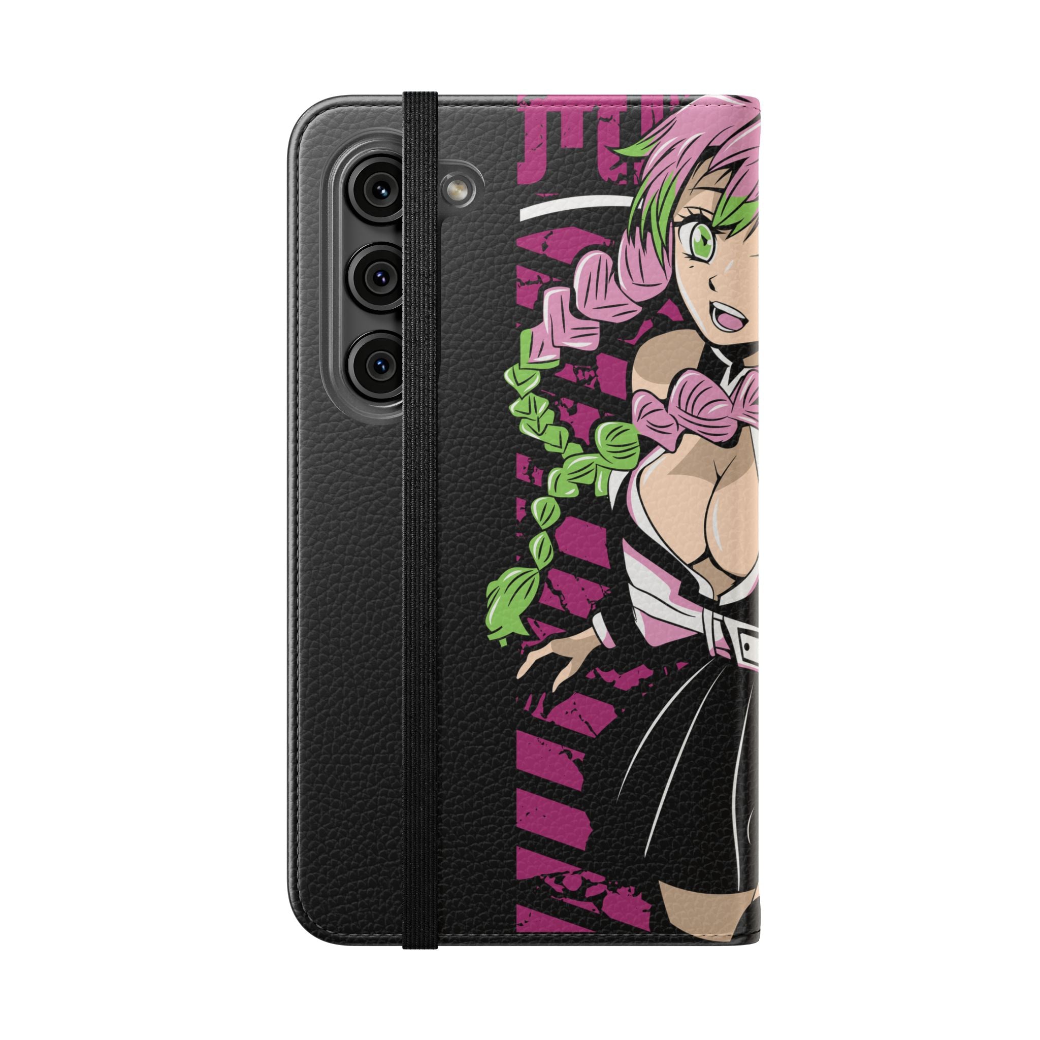 Anime Girl Flip Phone Case — Pink Demon Slayer Style Wallet Cover