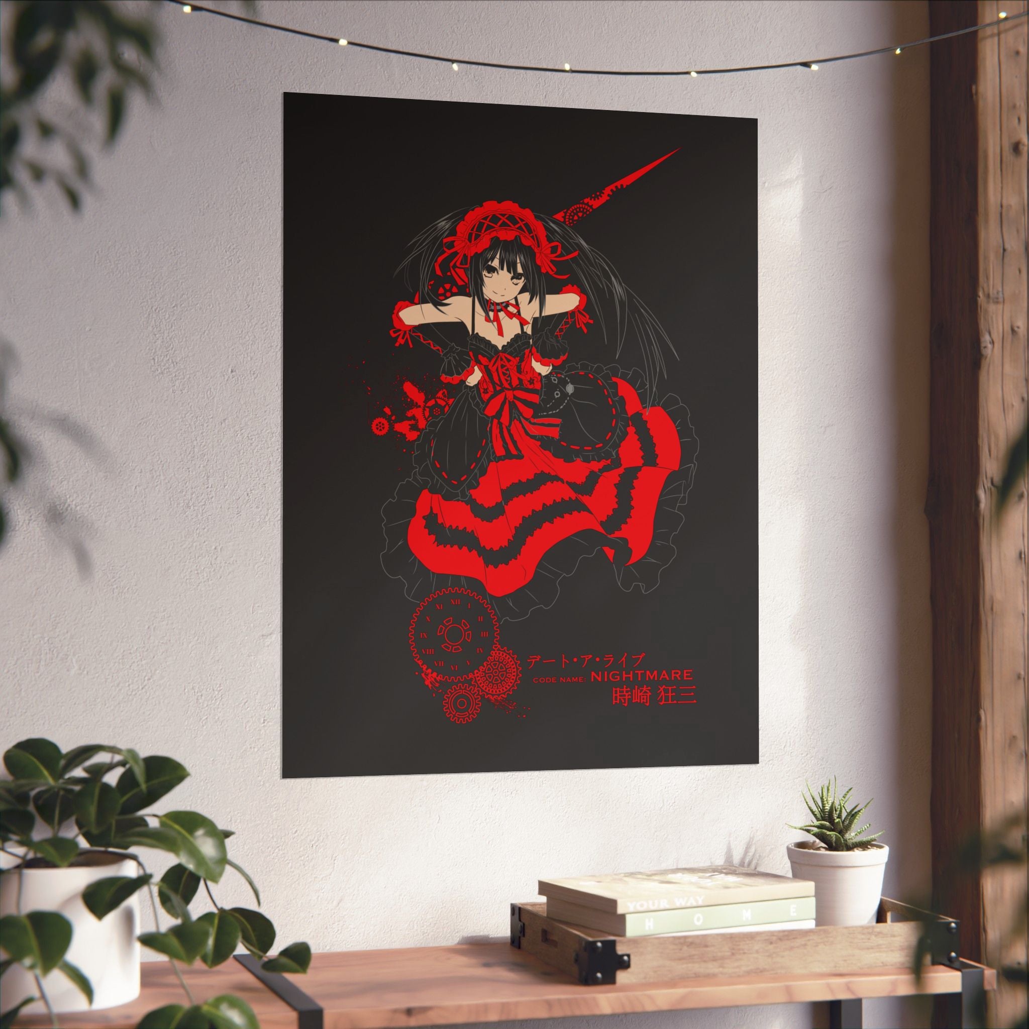 Anime Gothic Poster — Red & Black Kurumi Nightcore Matte Vertical Print