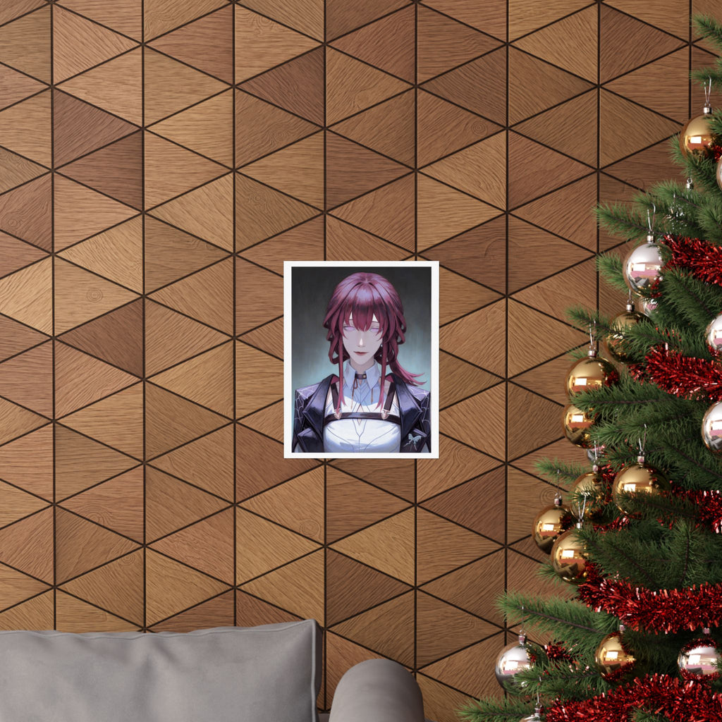 Anime Portrait Poster — Moody Red‑Haired Character Matte Vertical Art Print