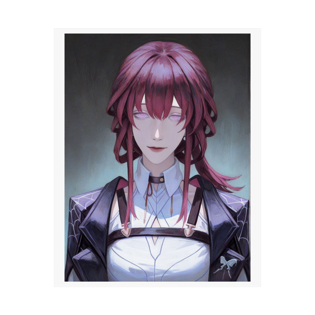 Anime Portrait Poster — Moody Red‑Haired Character Matte Vertical Art Print