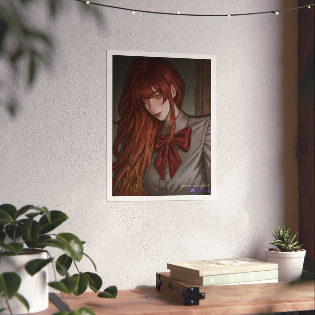 Matte Vertical Poster — Red‑Haired Anime Girl Portrait