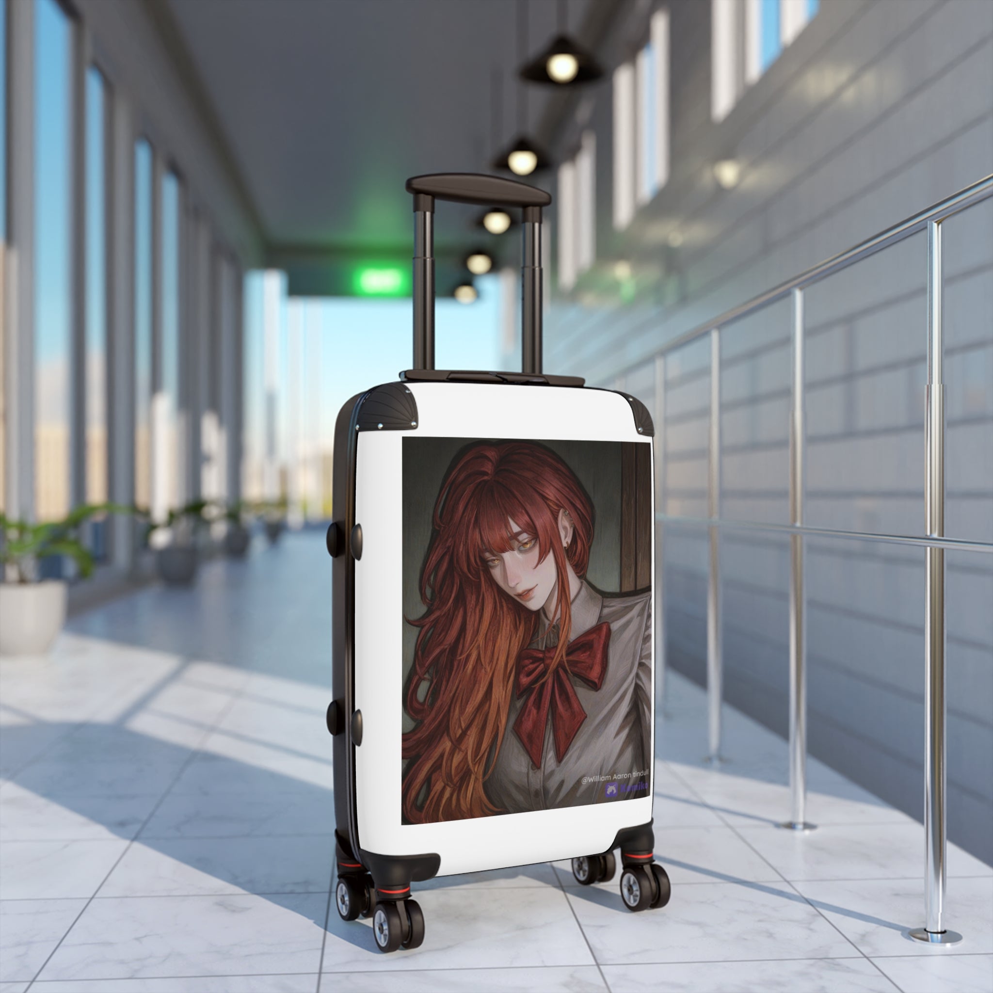 Anime Red-Haired Girl Carry-On Suitcase – School Uniform Portrait Travel Luggage