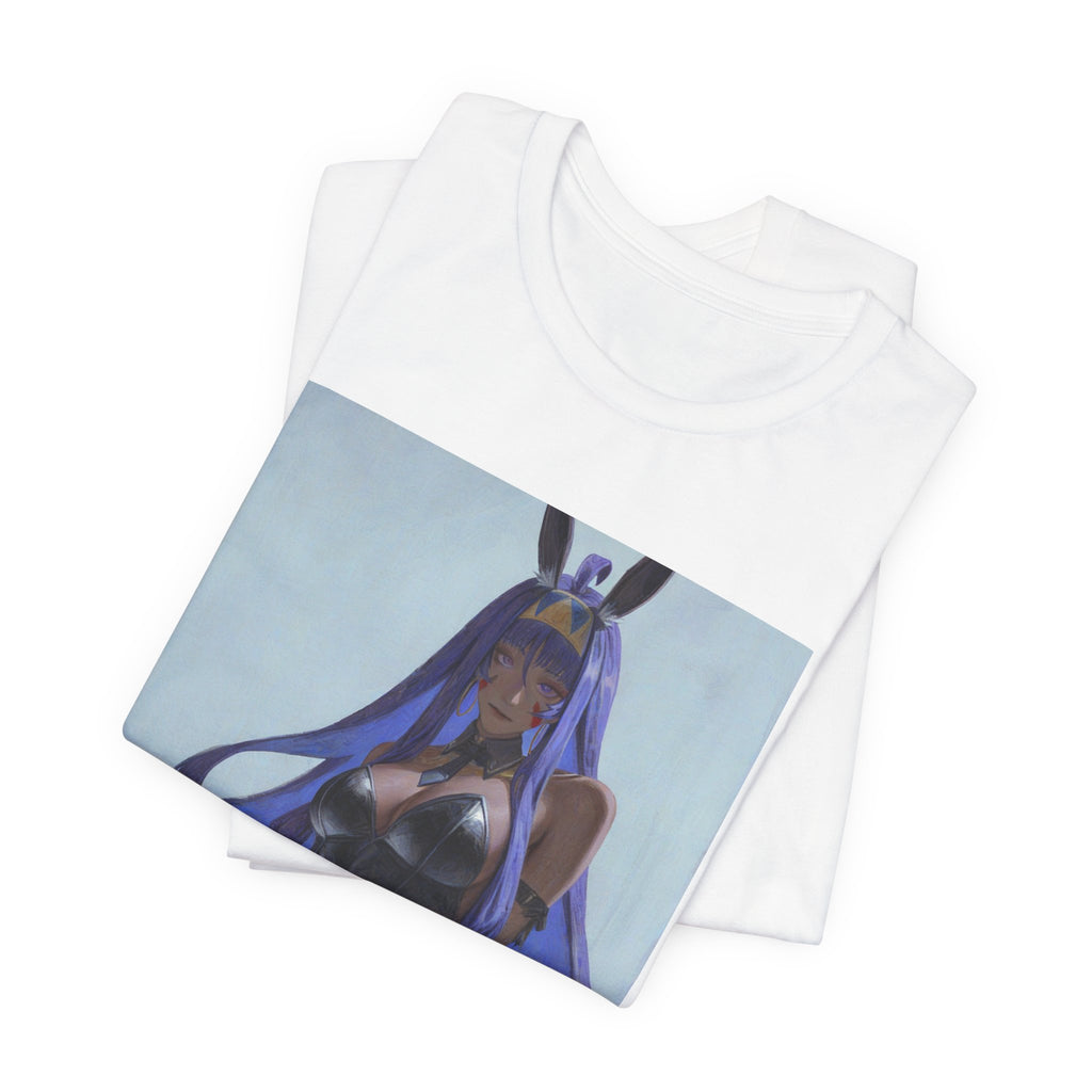 Anime Bunny Girl Graphic Tee — Purple Long-Hair Pinup Illustration