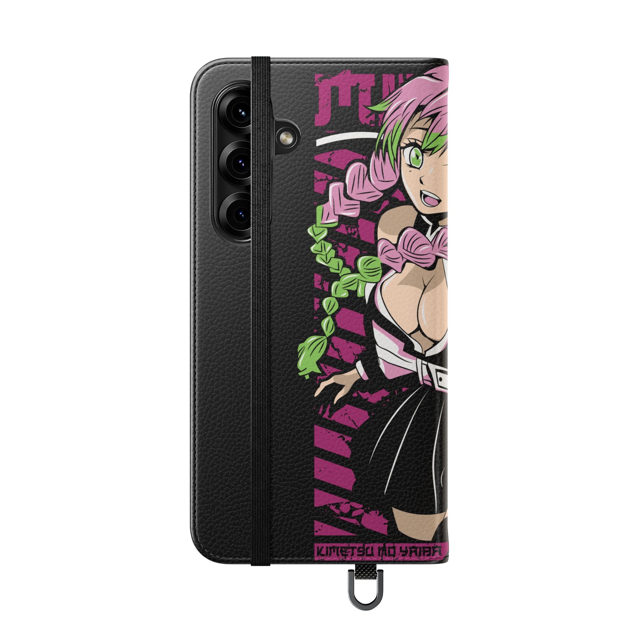 Anime Girl Flip Phone Case — Pink Demon Slayer Style Wallet Cover